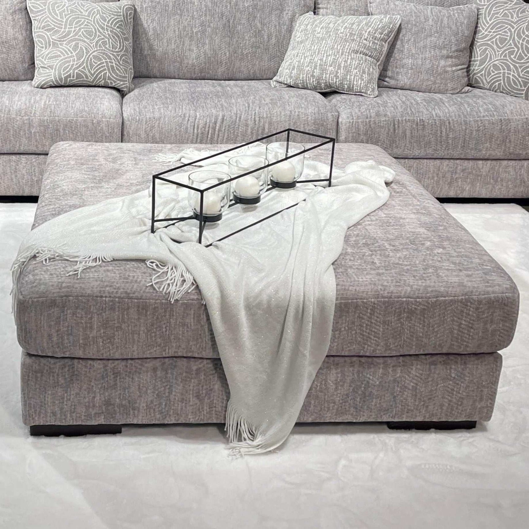 Regent Park Pewter Oversized Accent Ottoman (Online Special Price) - Ornate Home