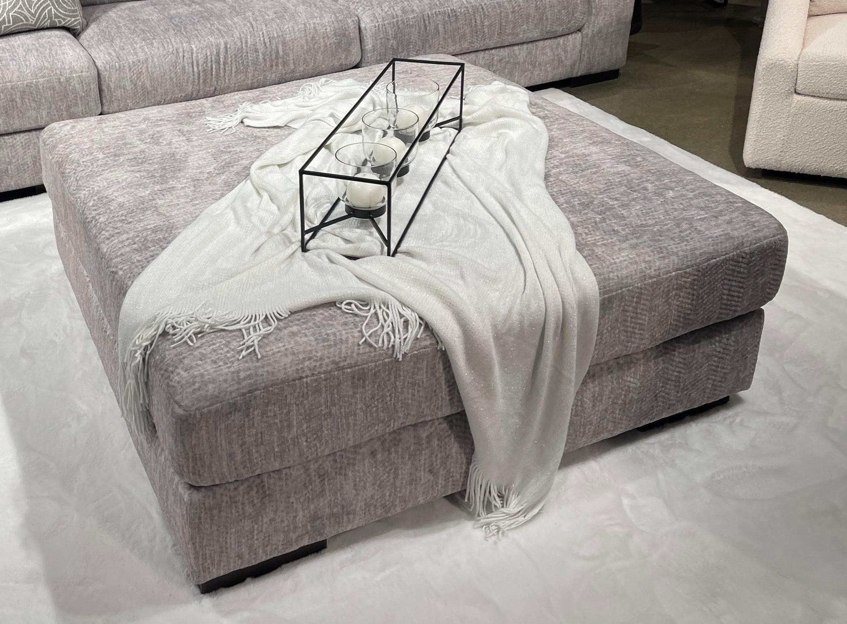 Regent Park Pewter Oversized Accent Ottoman (Online Special Price) - Ornate Home