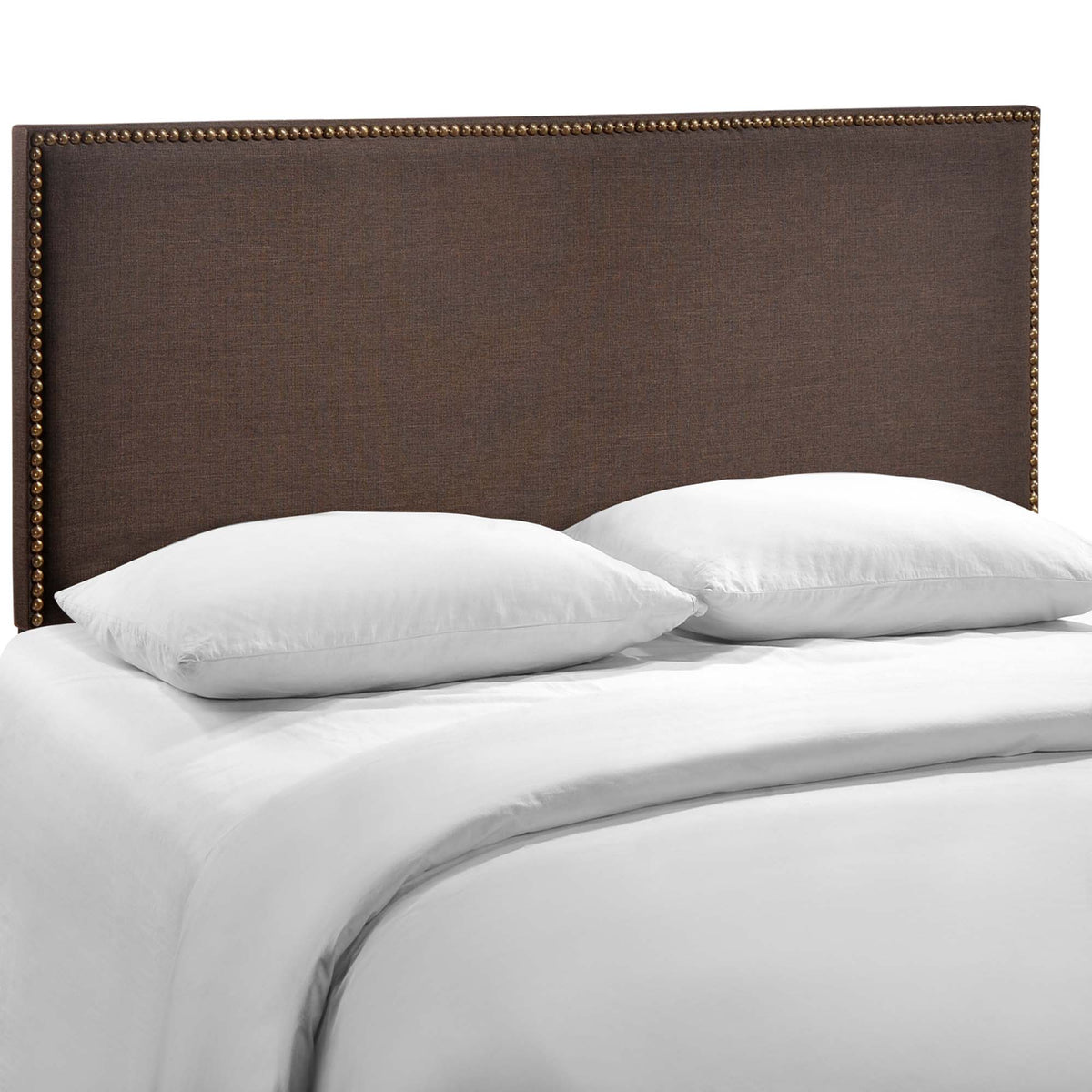 Region Dark Brown Nailhead Upholstered Queen Headboard - Ornate Home