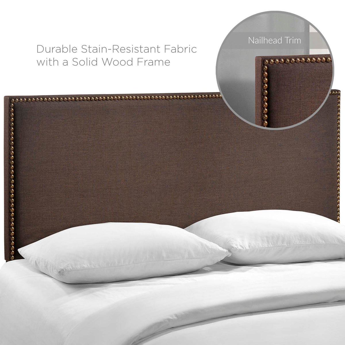 Region Dark Brown Nailhead Upholstered Queen Headboard - Ornate Home