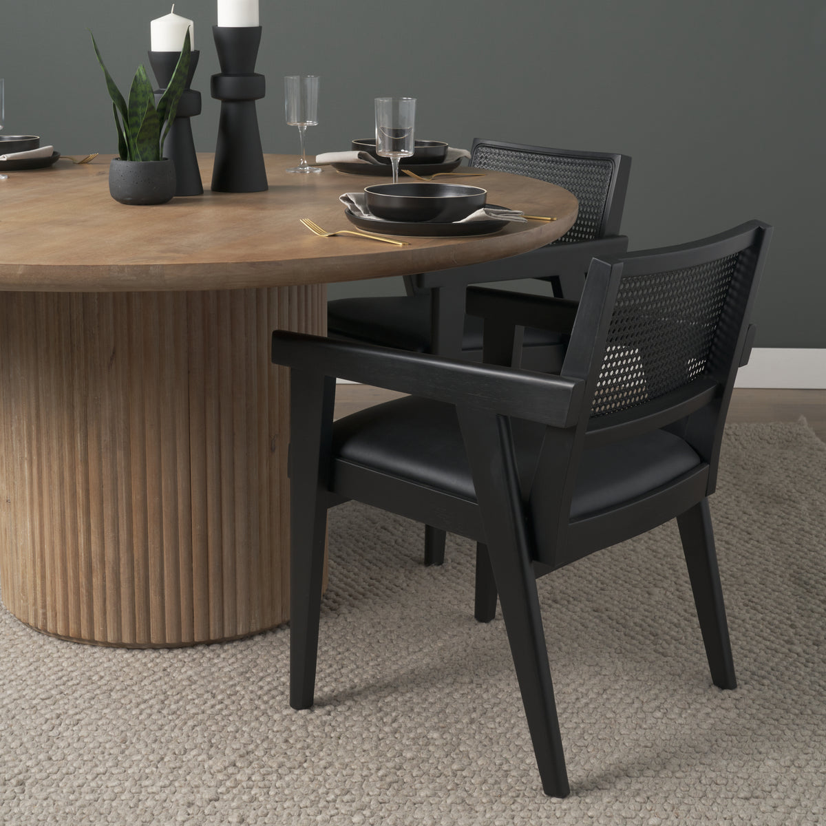 Reid Black Cane Back Dining Arm Chair - Ornate Home