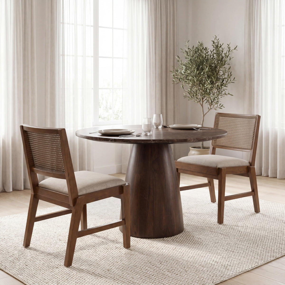 Reid Cream/Brown Cane Back Dining Side Chair (Set of 2) - Ornate Home
