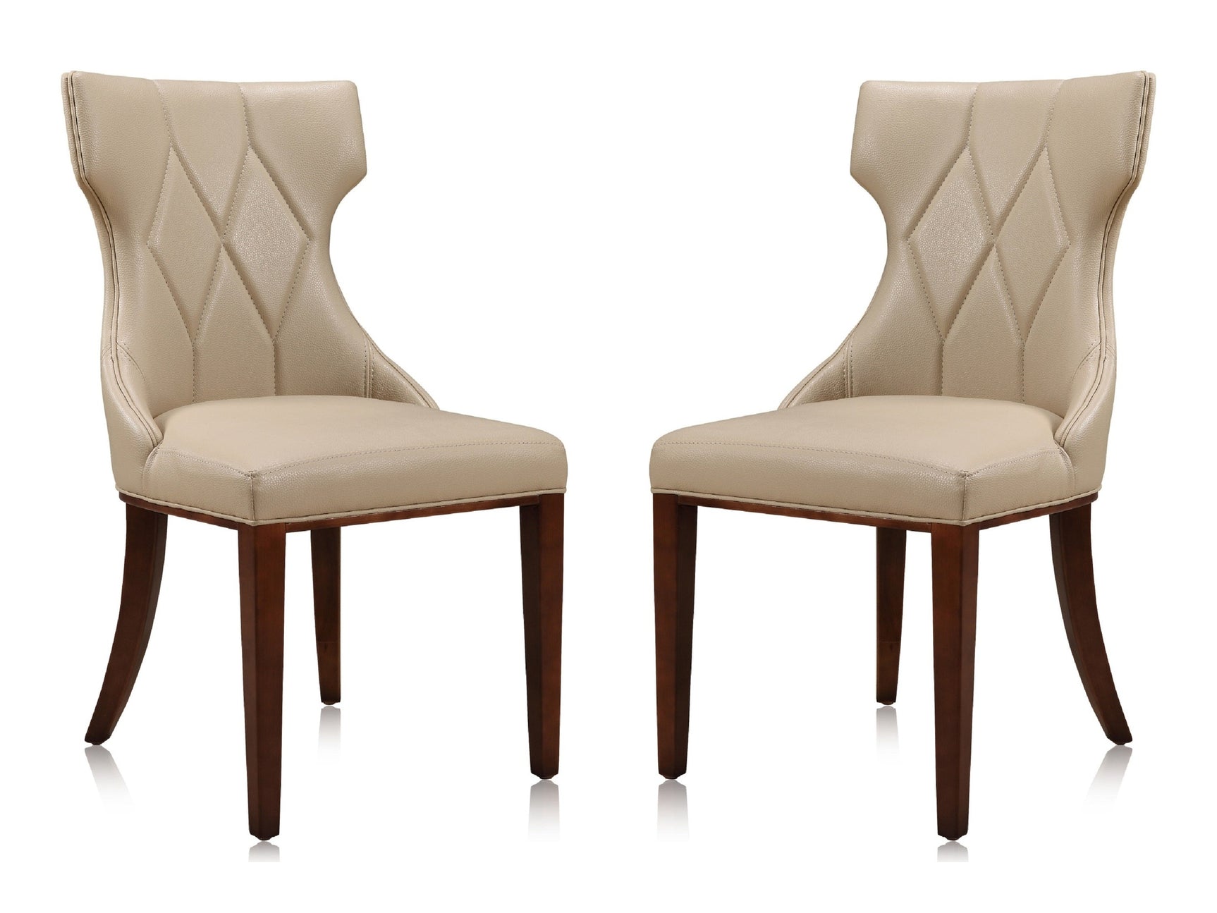 Reine Faux Leather Dining Chair (Set of Two) in Cream and Walnut - Ornate Home