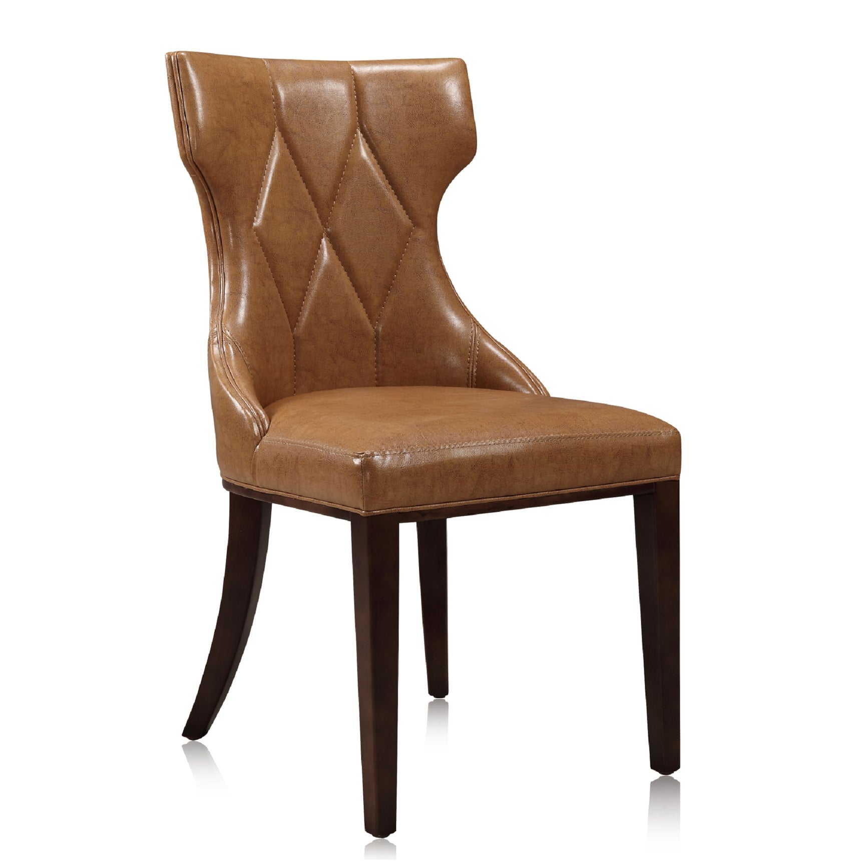 Reine Faux Leather Dining Chair (Set of Two) in Saddle and Walnut - Ornate Home