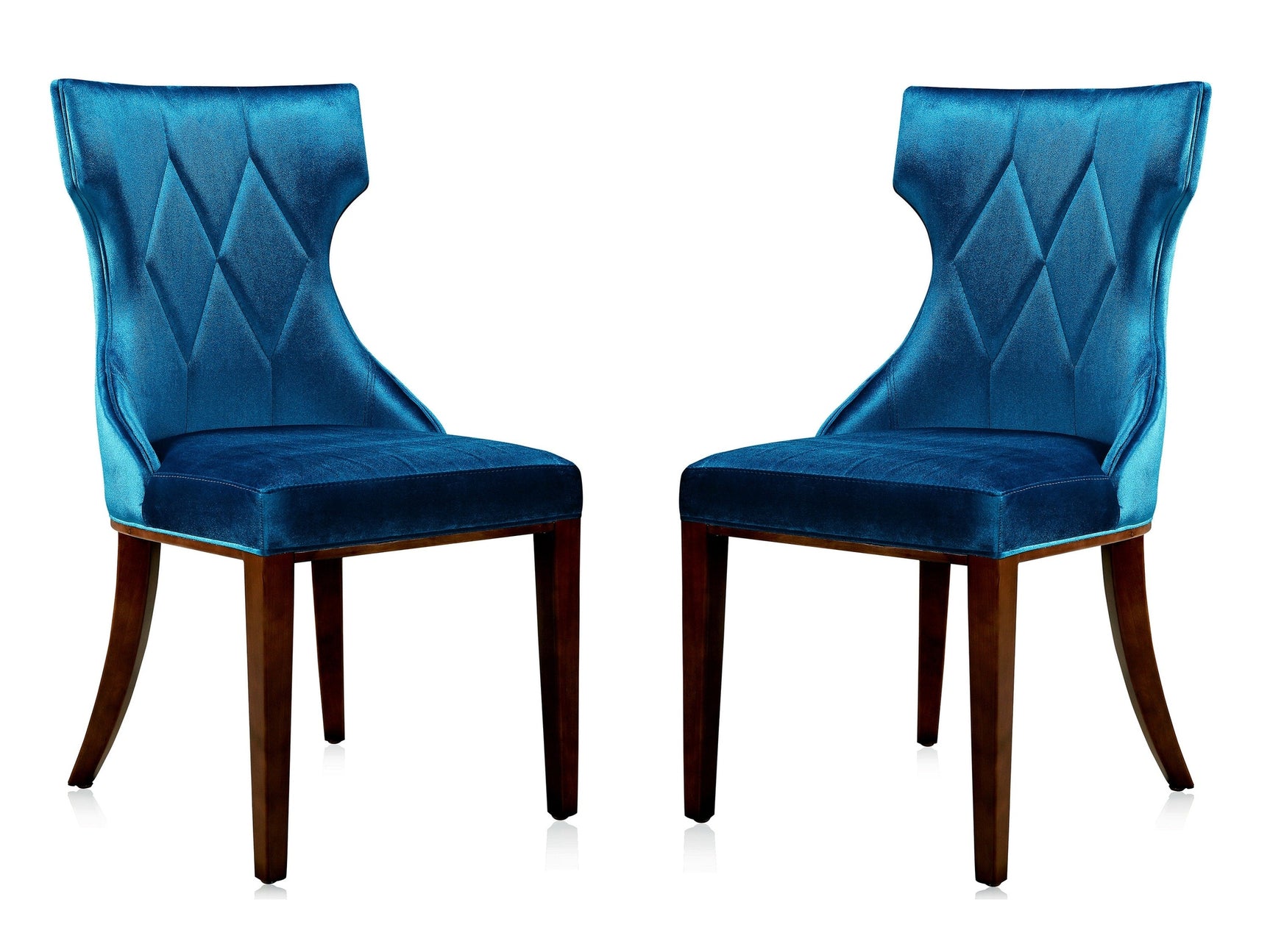 Reine Velvet Dining Chair (Set of Two) in Cobalt Blue and Walnut - Ornate Home