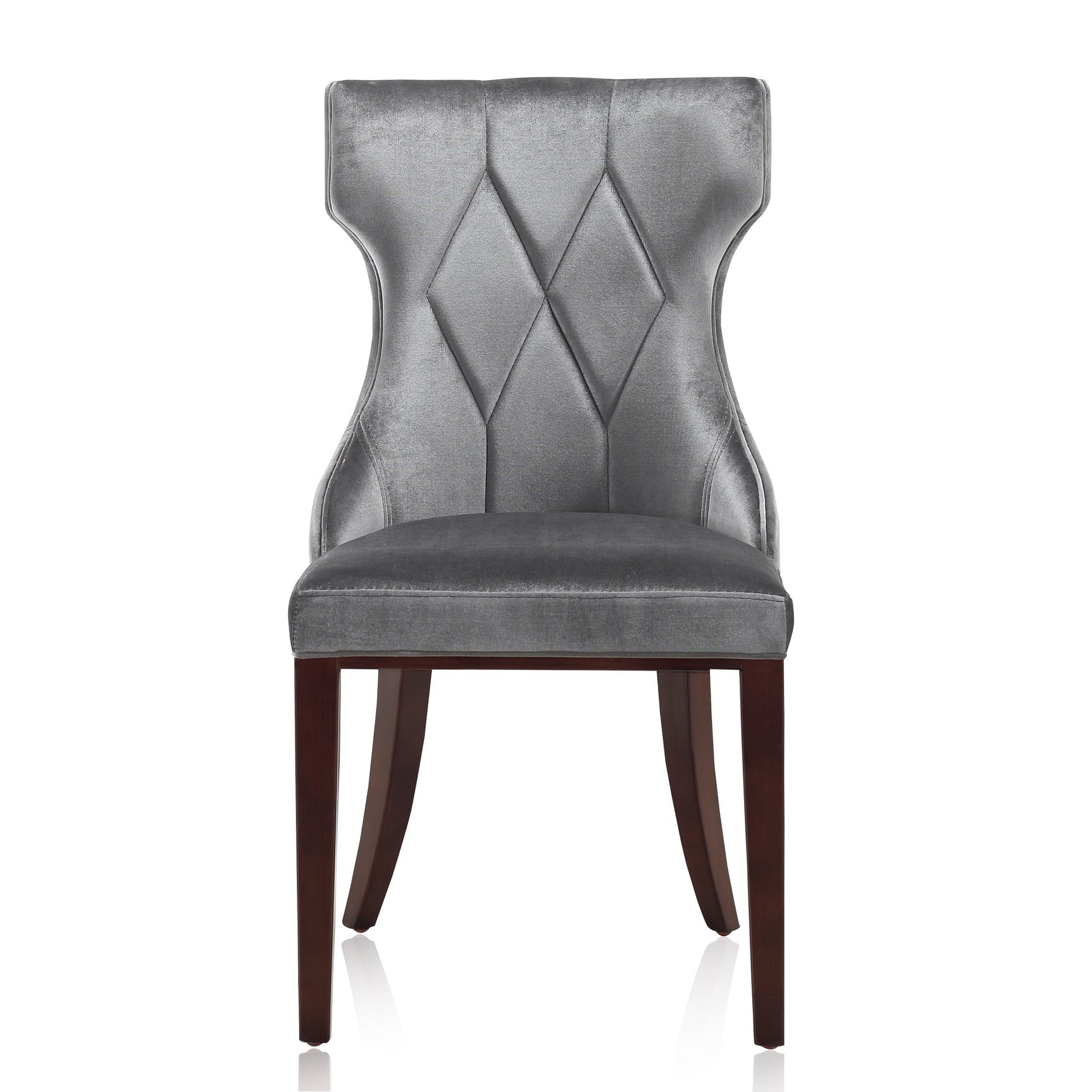 Reine Velvet Dining Chair (Set of Two) in Grey and Walnut - Ornate Home