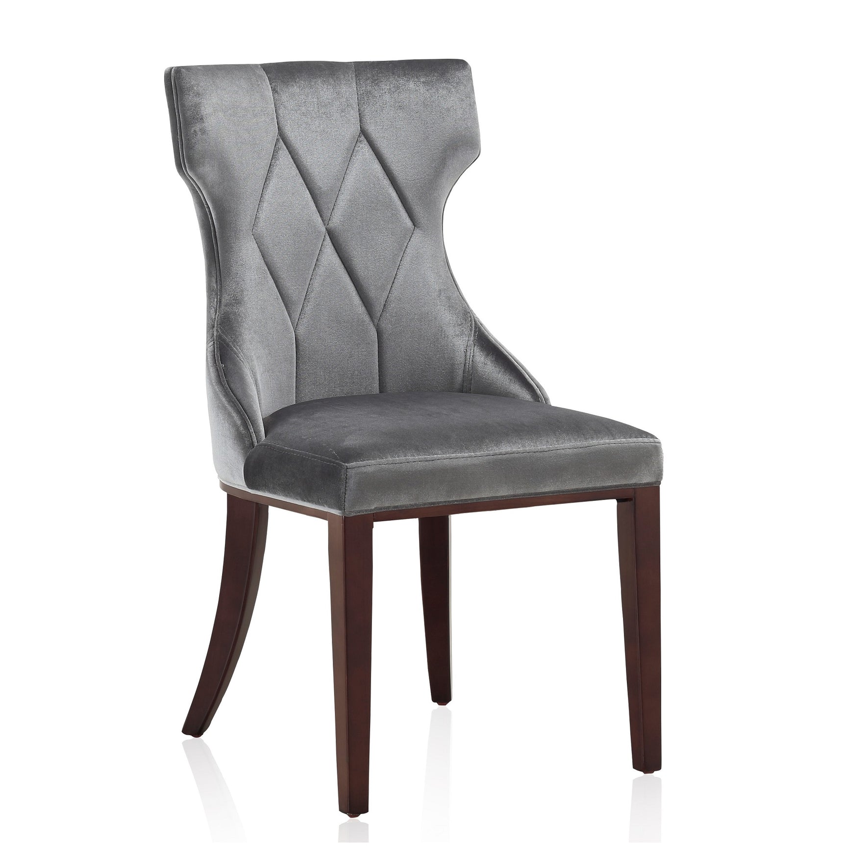 Reine Velvet Dining Chair (Set of Two) in Grey and Walnut - Ornate Home