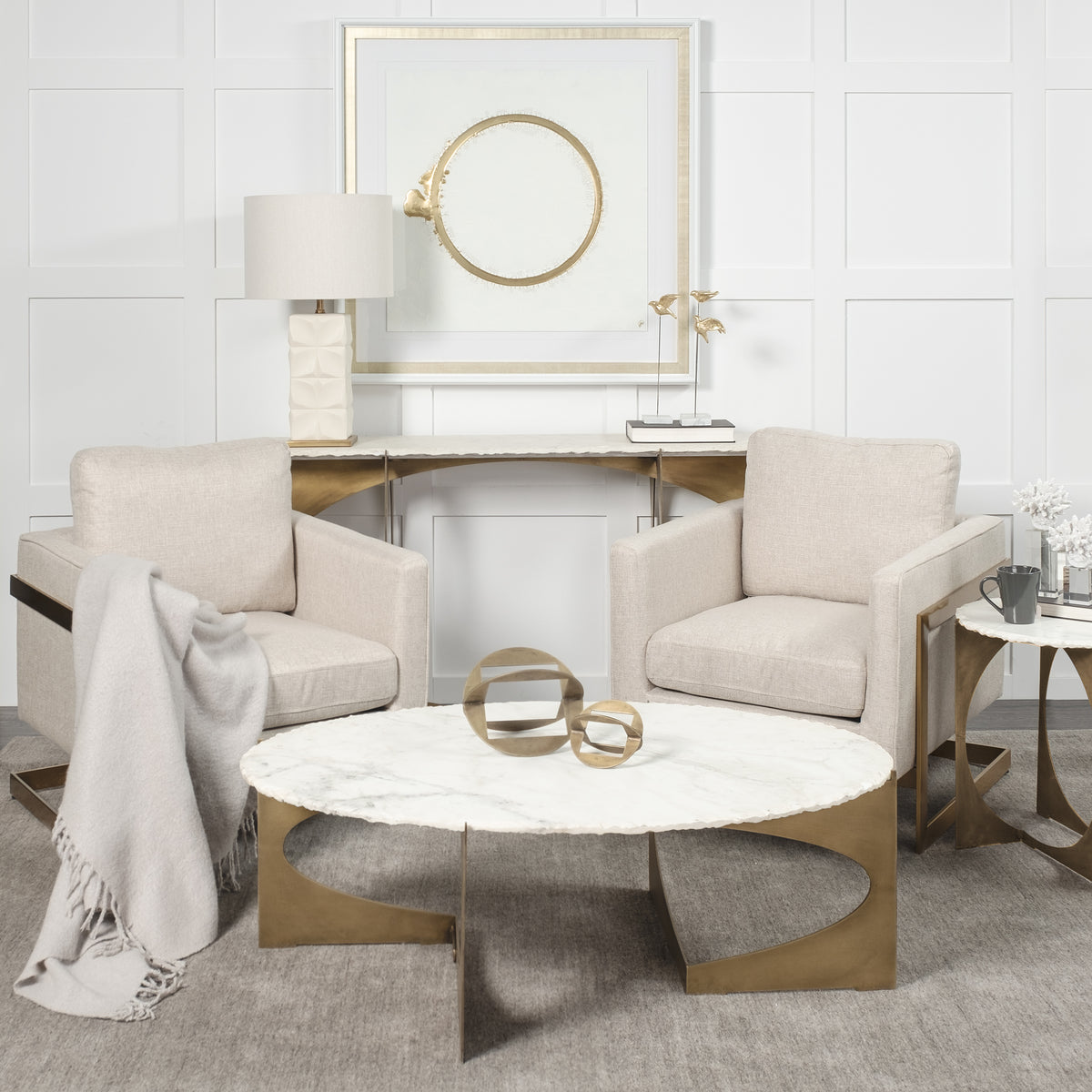 Reinhold White/Gold Marble Top Metal Base Console Table - Ornate Home