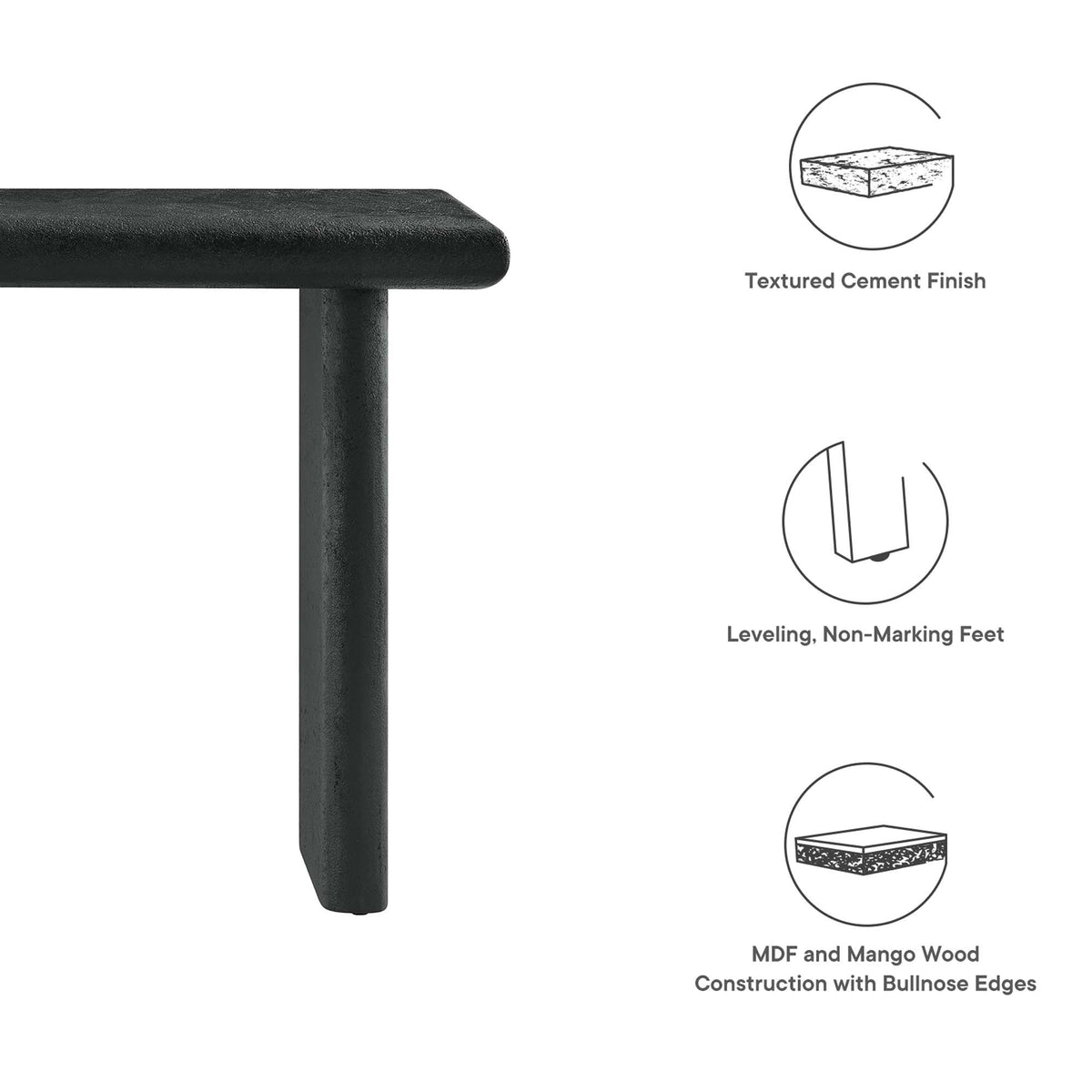 Relic Black Concrete Textured Console Table - Ornate Home