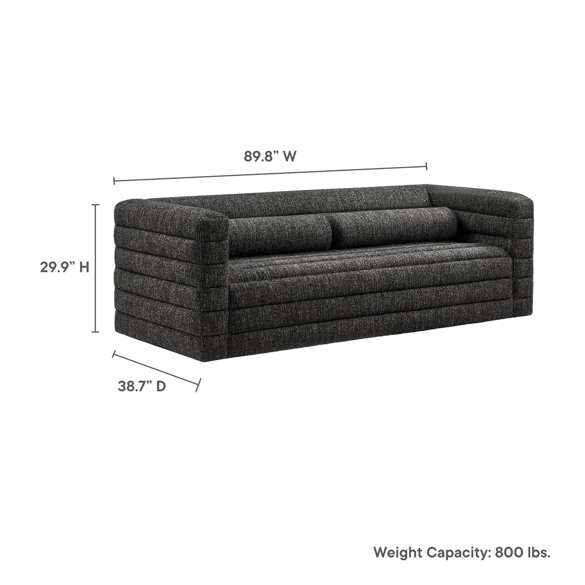 Relle Charcoal Channel Tufted Boucle Upholstered Sofa - Ornate Home