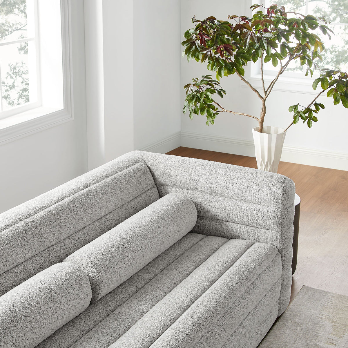 Relle Newsprint Channel Tufted Boucle Upholstered Sofa - Ornate Home