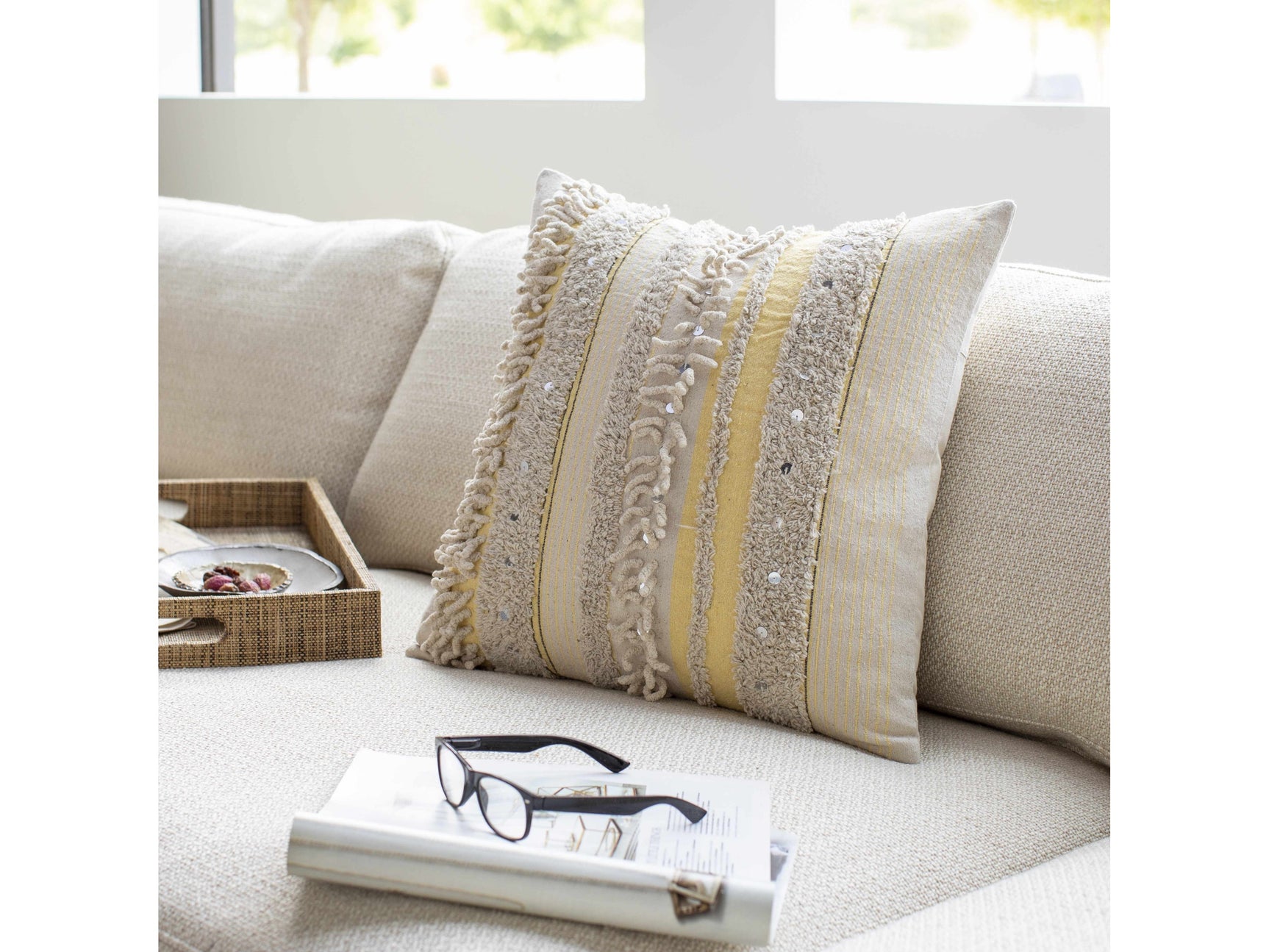 Rembrandt Yellow Textured Striped Accent Pillow - Ornate Home