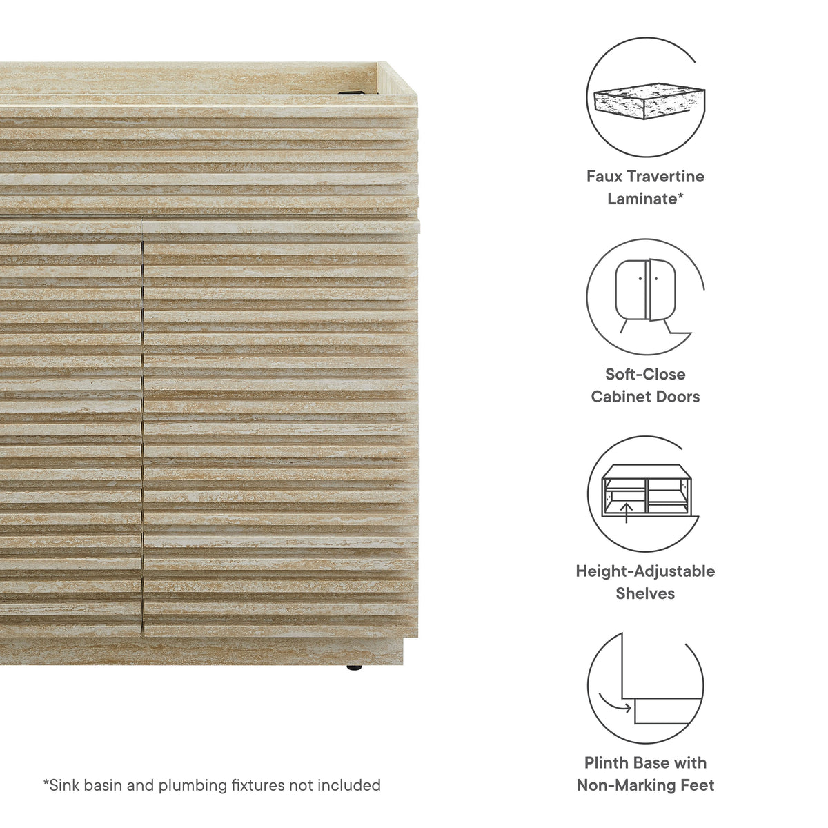 Render 30" Faux Travertine Bathroom Vanity Cabinet (Sink Not Included) - Ornate Home