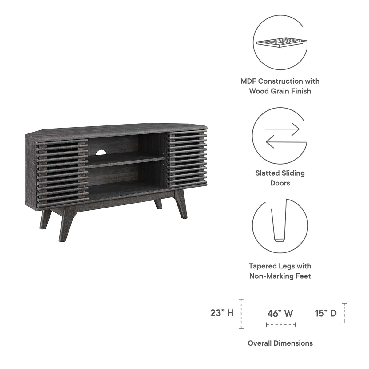 Render Charcoal 46" Corner TV Stand - Ornate Home