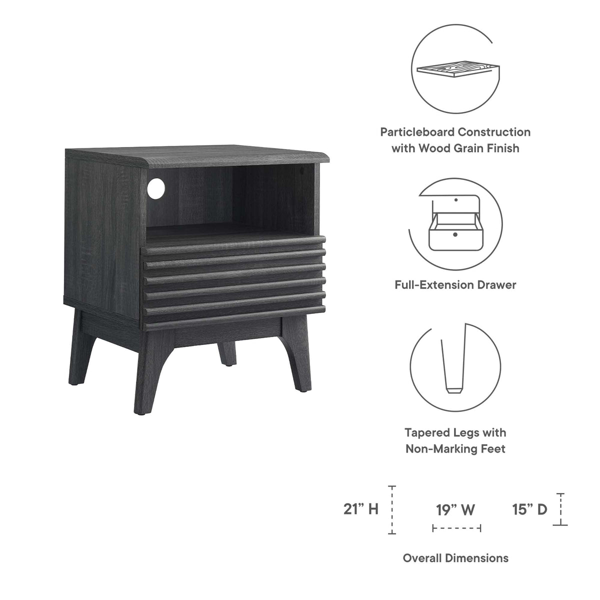 Render Charcoal Nightstand - 15x19x21" - Ornate Home