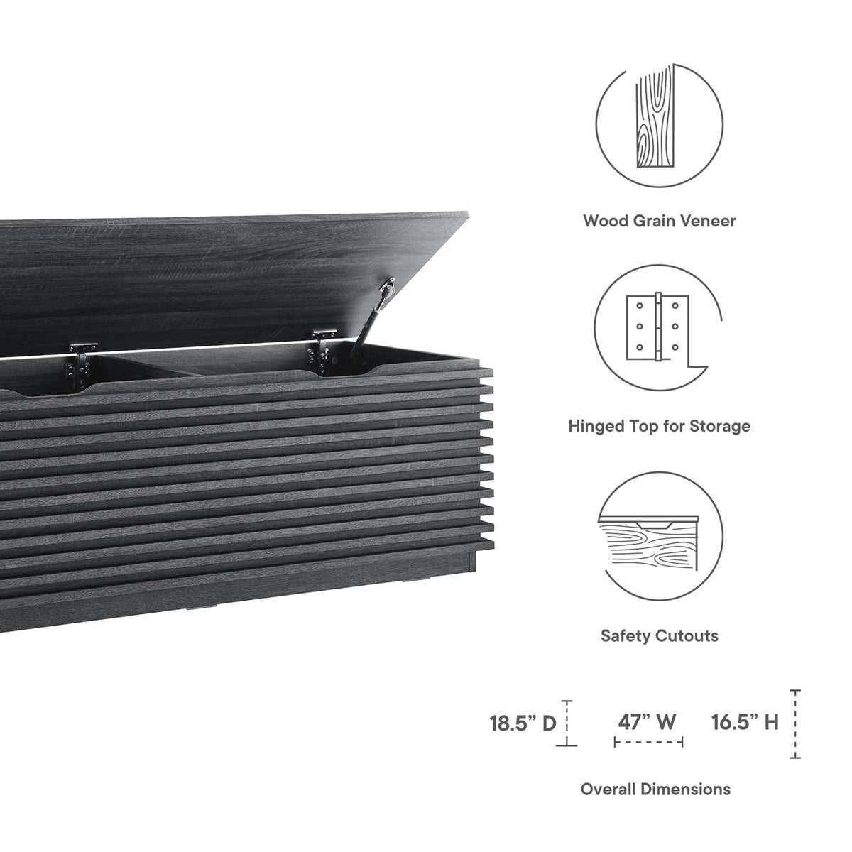 Render Charcoal Storage Bench - Ornate Home