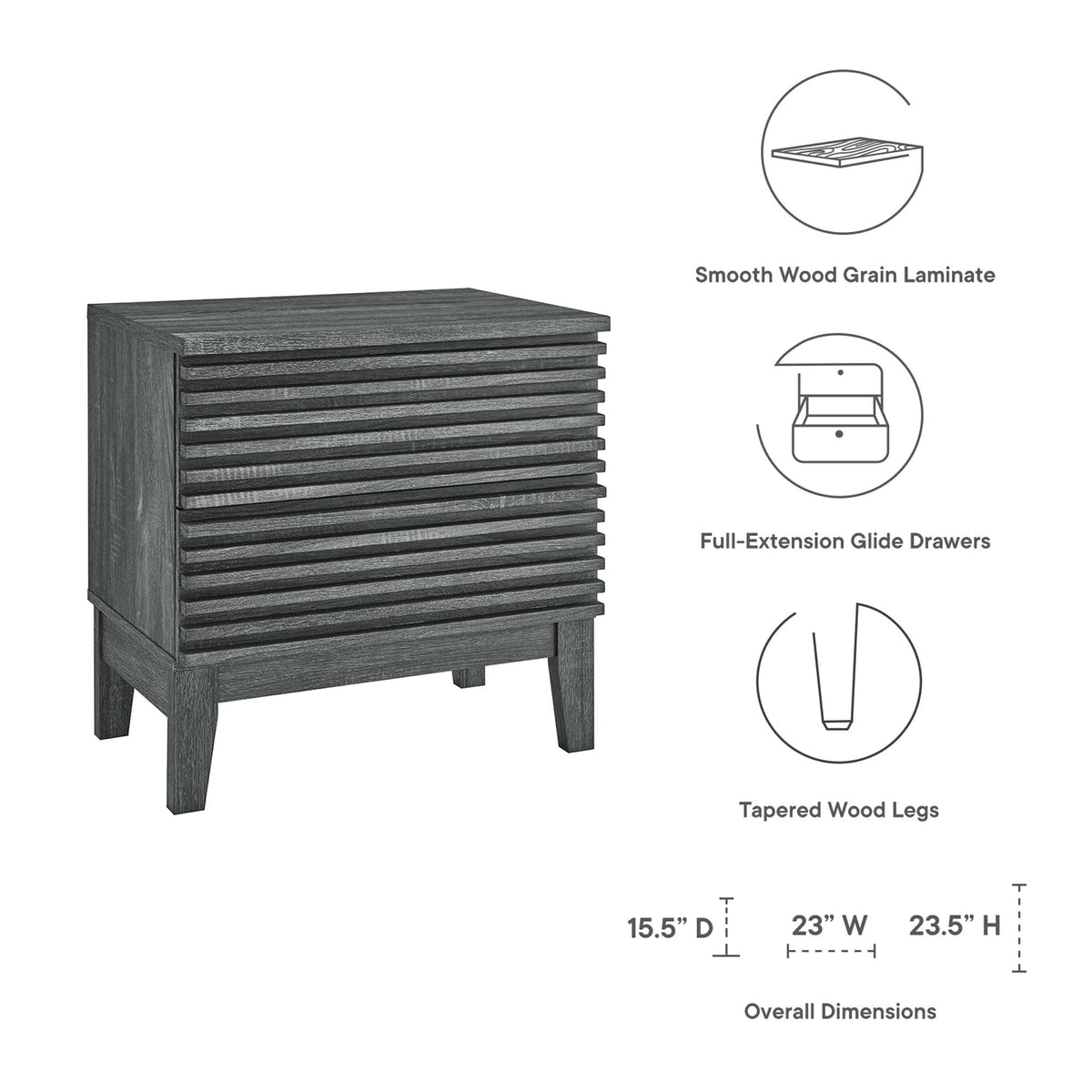 Render Charcoal Two-Drawer Nightstand - Ornate Home