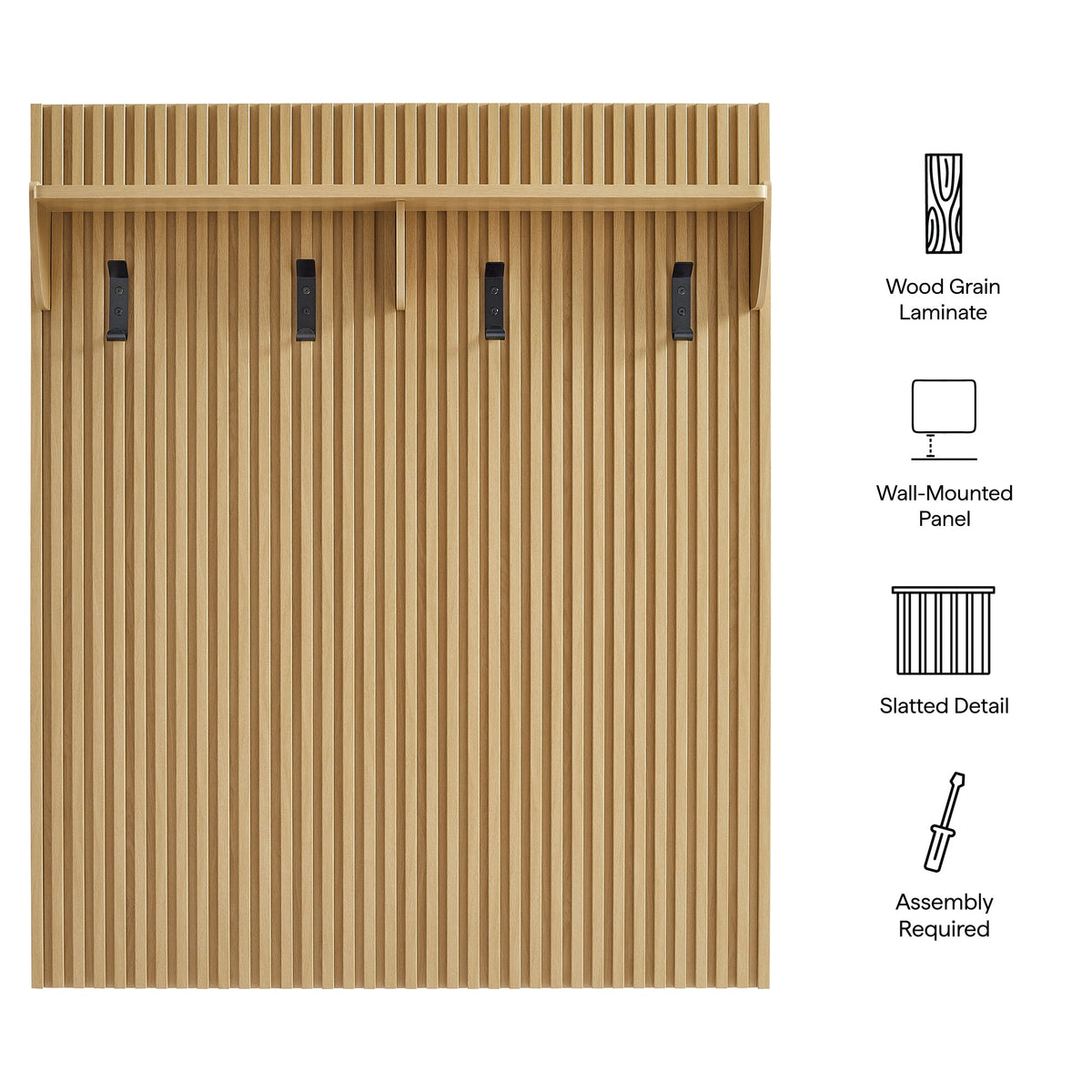 Render Light Oak Fluted Coat Rack Panel With Shelf - Ornate Home