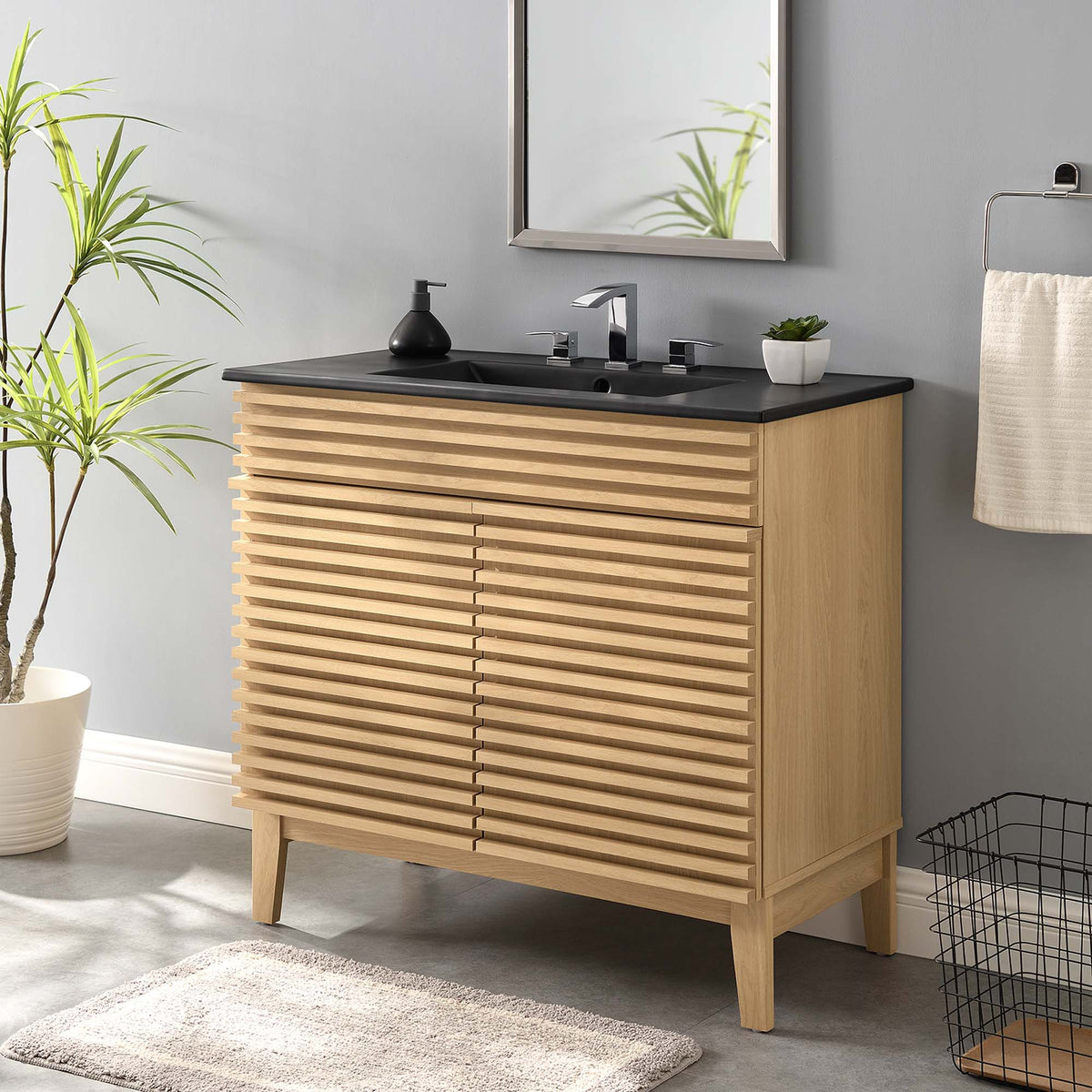Render Oak/Black 36" Bathroom Vanity - Ornate Home