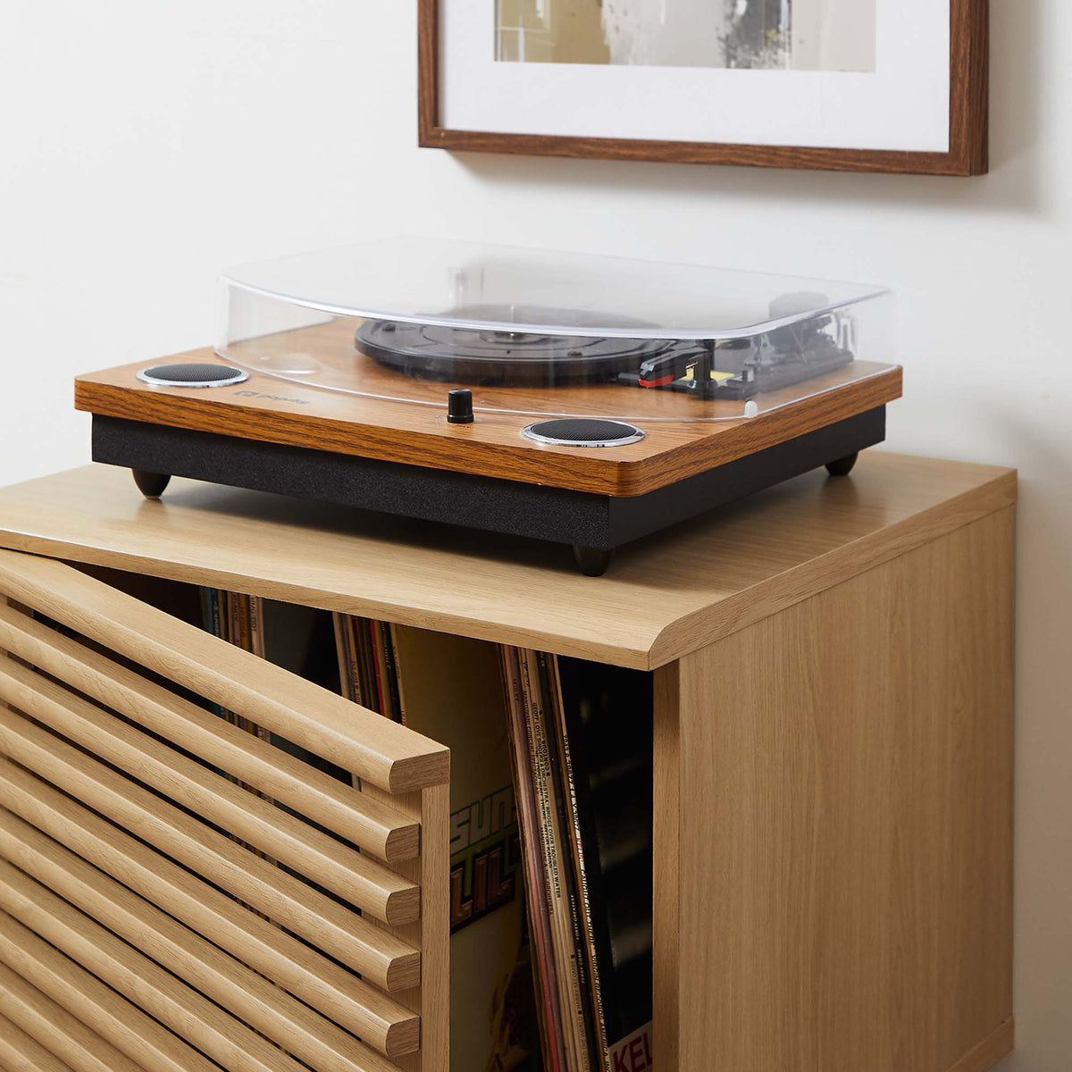 Render Oak Vinyl Record Display Stand - 17.5x18.5" - Ornate Home