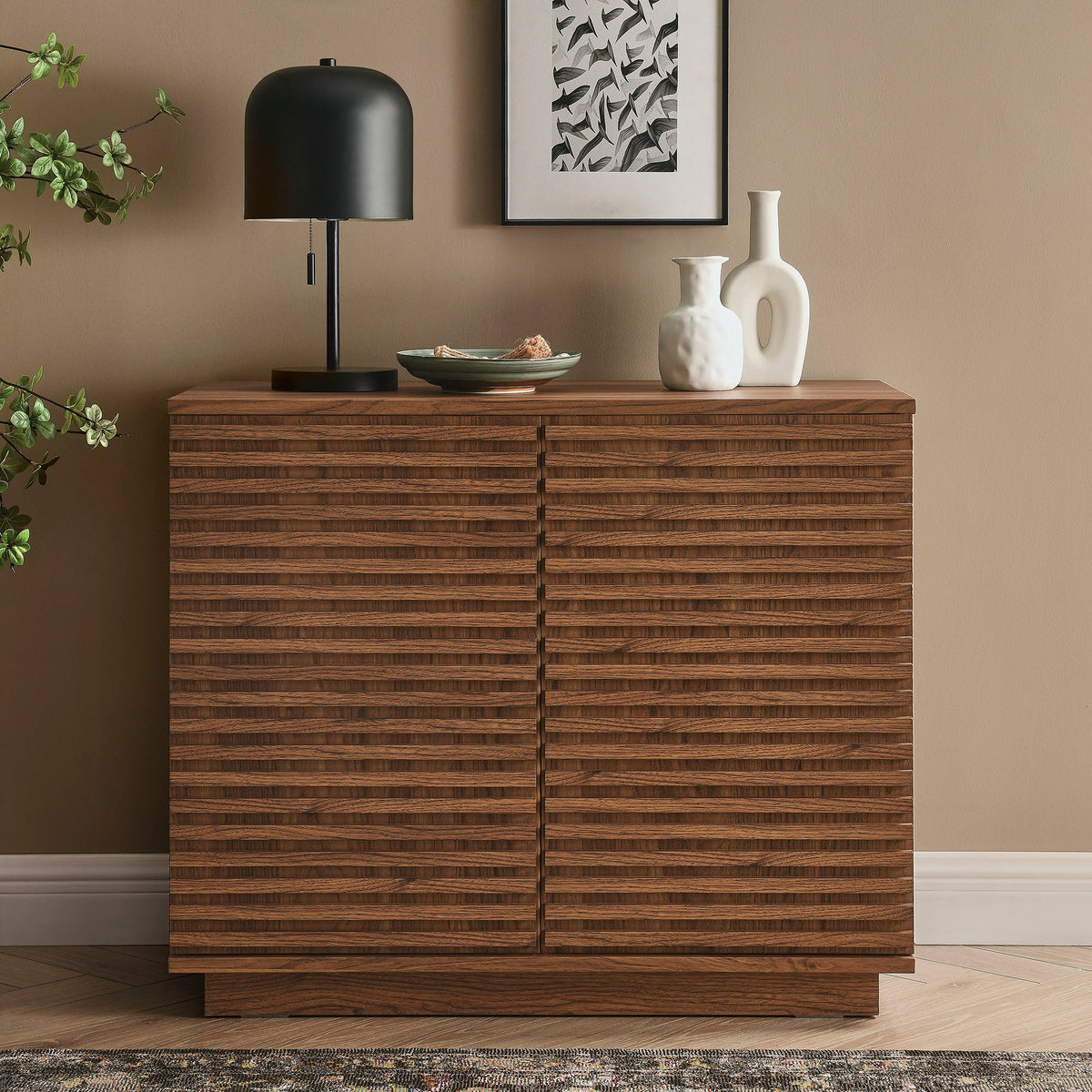 Render Walnut 2-Door Fluted Accent Cabinet - Ornate Home