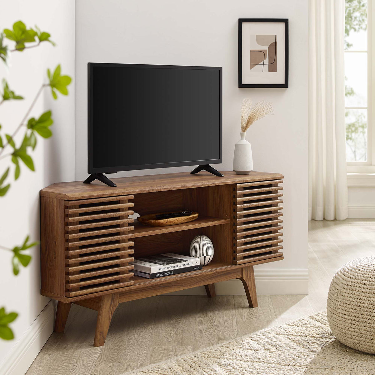 Render Walnut 46" Corner TV Stand - Ornate Home