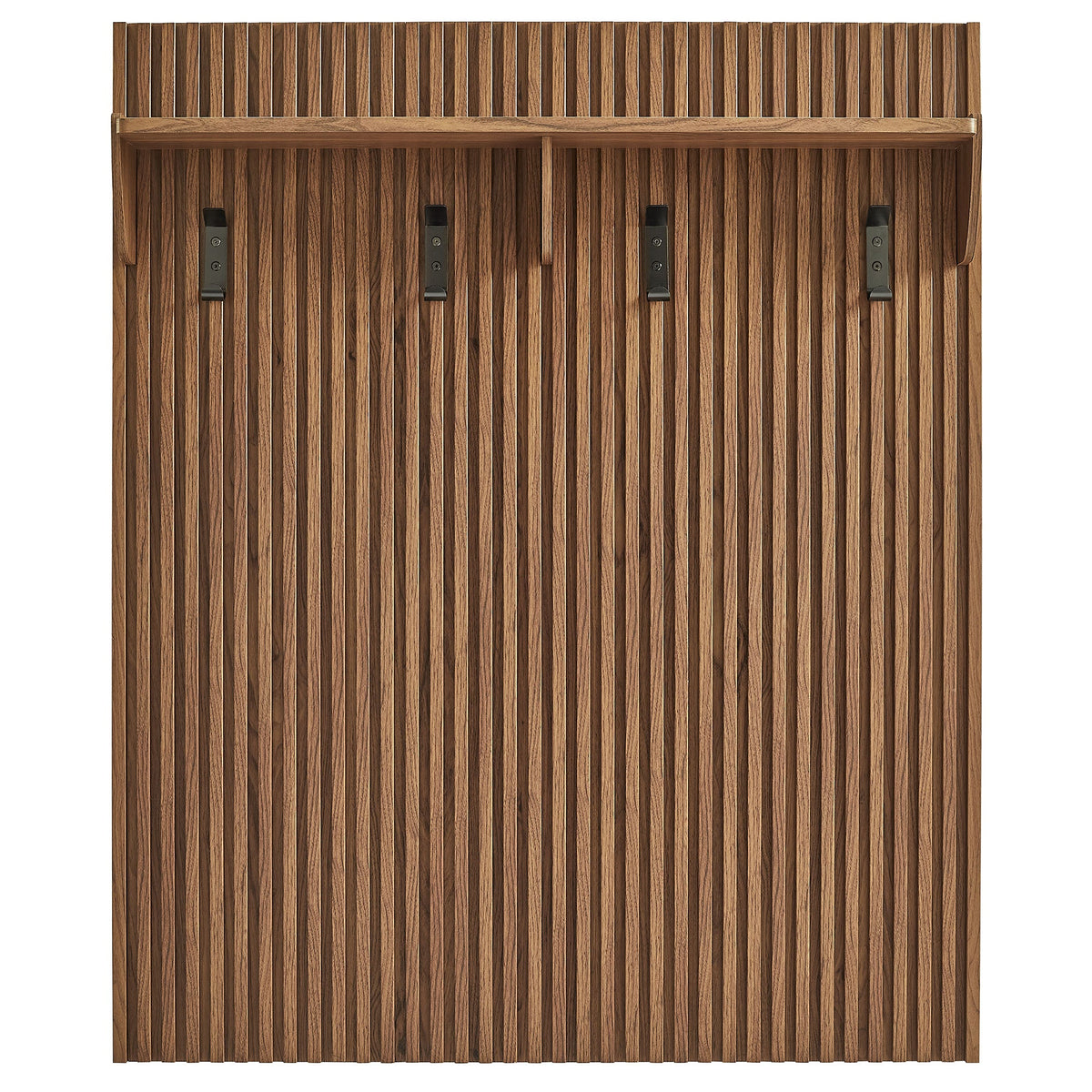 Render Walnut Fluted Coat Rack Panel With Shelf - Ornate Home