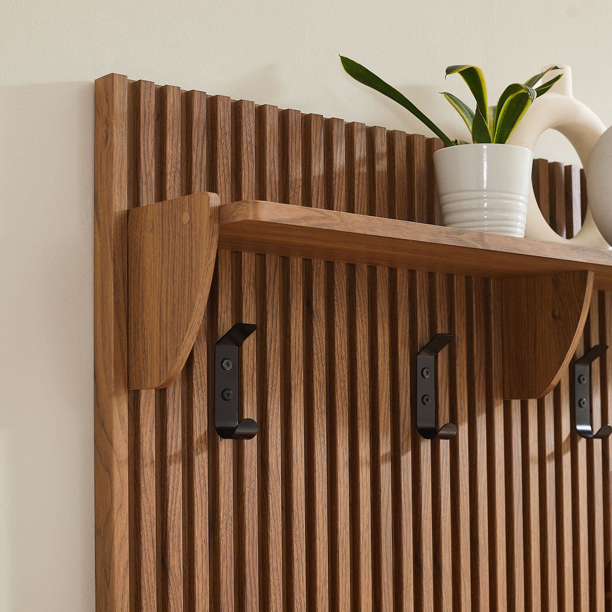 Render Walnut Fluted Coat Rack Panel With Shelf - Ornate Home
