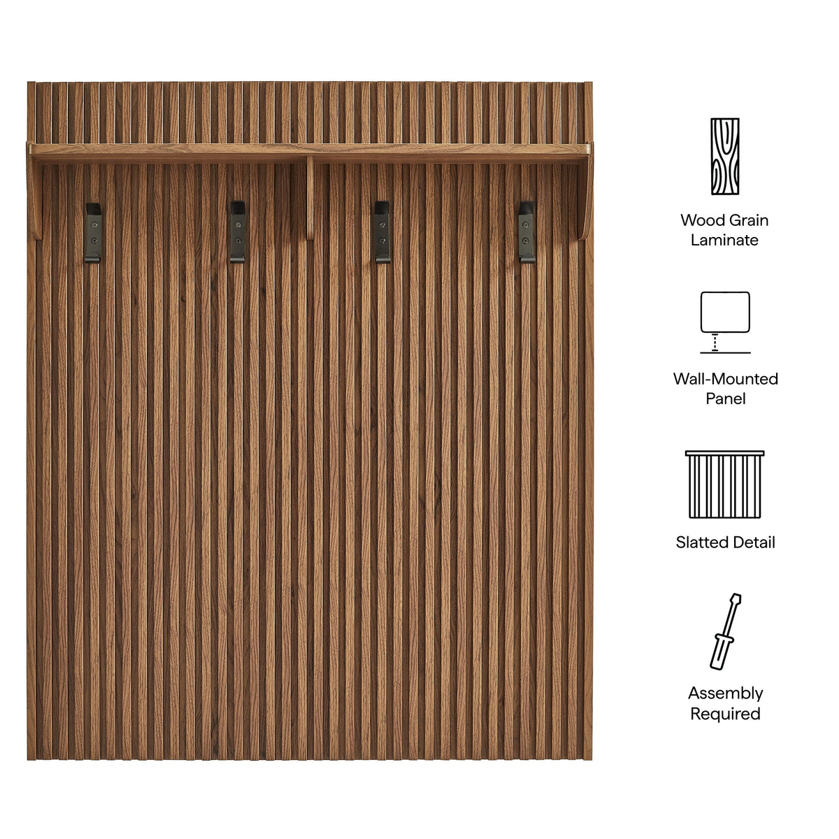 Render Walnut Fluted Coat Rack Panel With Shelf - Ornate Home
