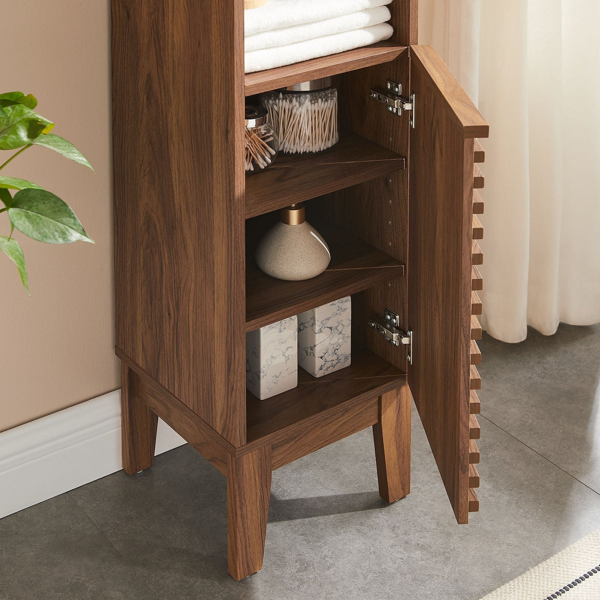Render Walnut Tall Narrow Bathroom Storage Cabinet - Ornate Home