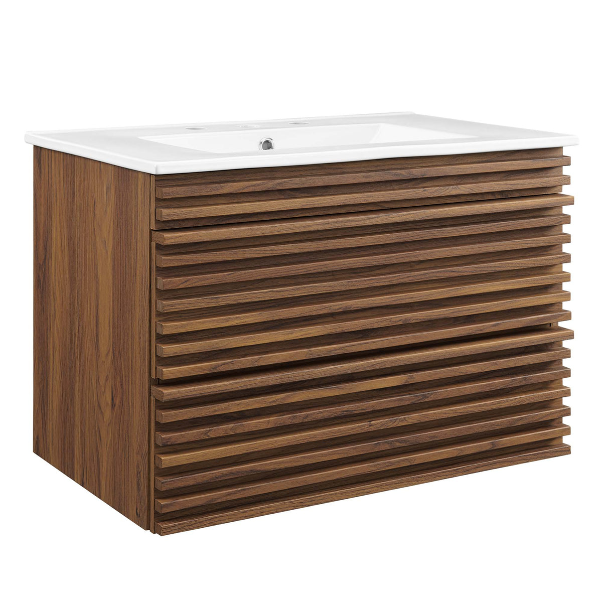 Render Walnut/White 30" Wall-Mount Bathroom Vanity - Ornate Home