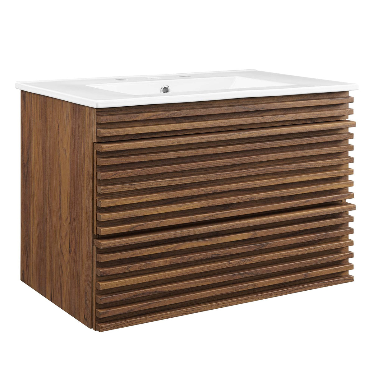Render Walnut/White 30" Wall-Mount Bathroom Vanity - Ornate Home