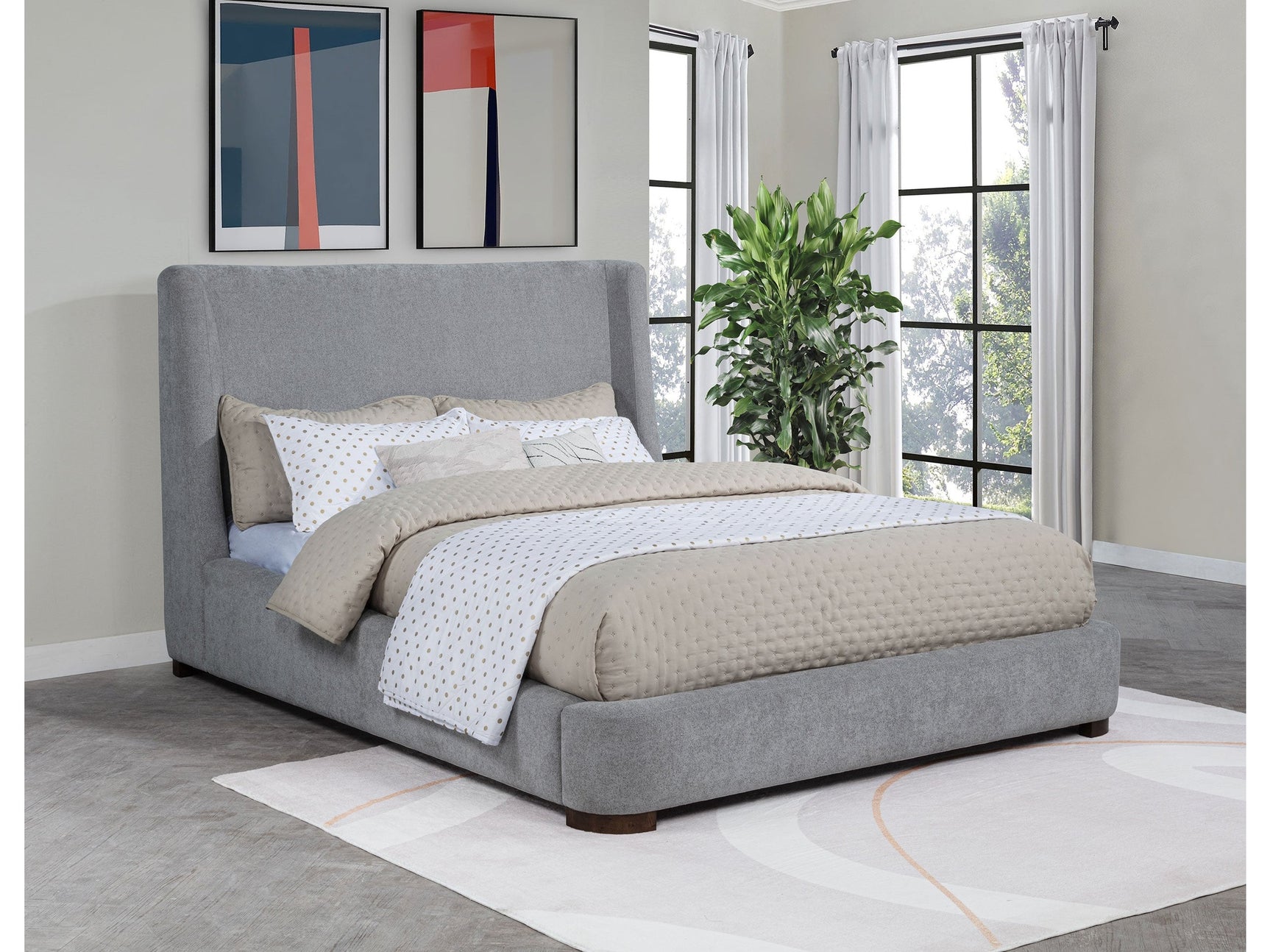 Rennes Grey Upholstered Queen Wingback Platform Bed - Ornate Home