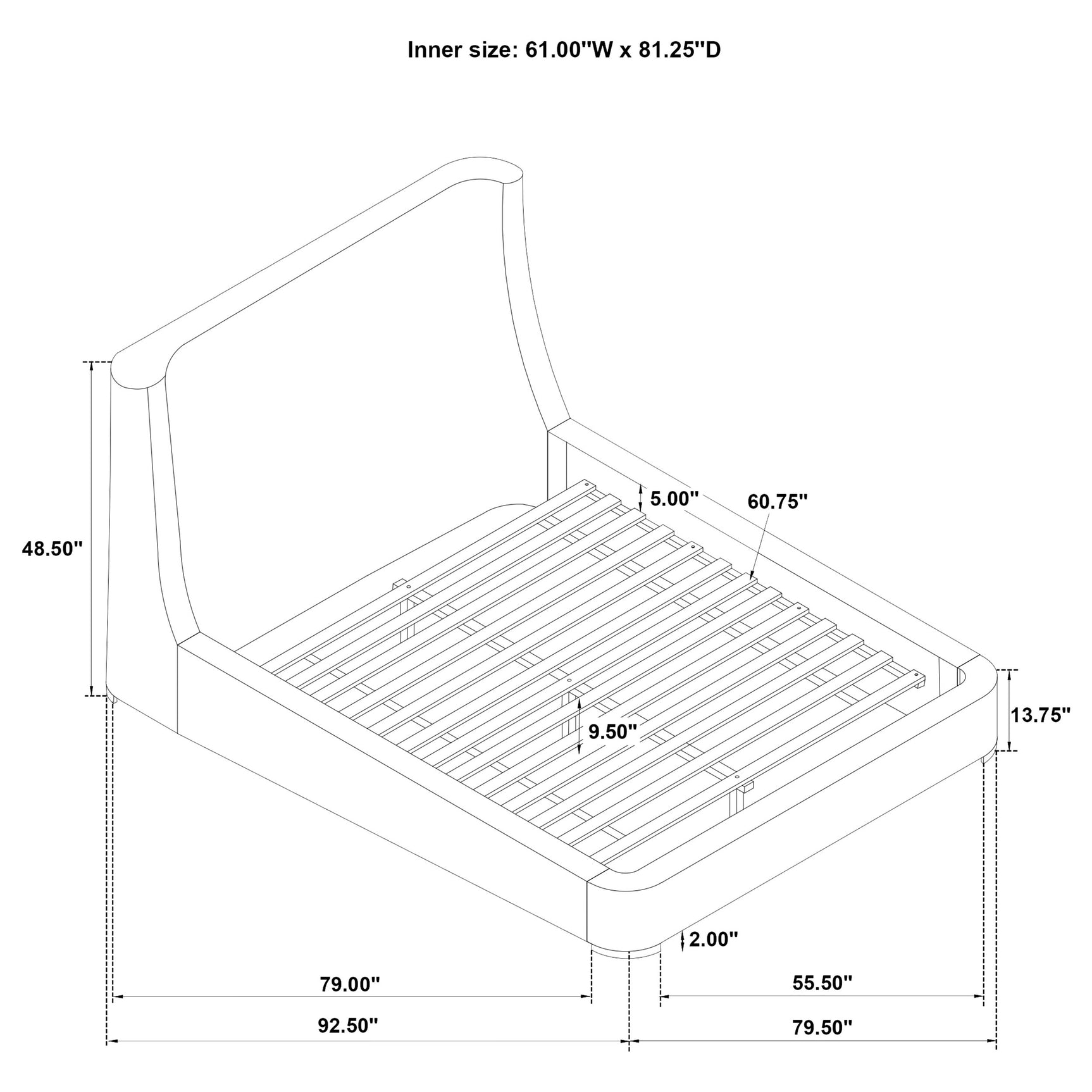 Rennes Grey Upholstered Queen Wingback Platform Bed - Ornate Home