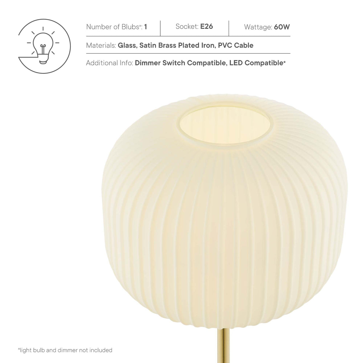Reprise White/Satin Brass Glass Sphere Glass and Metal Table Lamp - Ornate Home