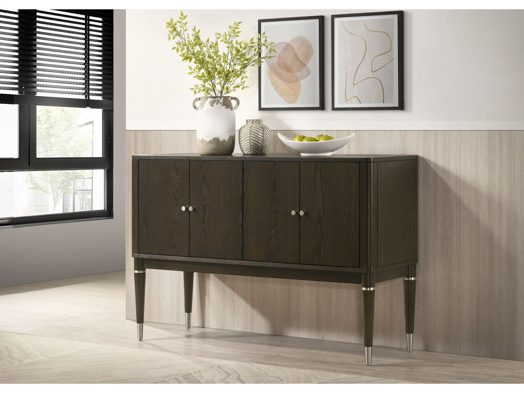 Reseda Ash Brown 4-door Dining Sideboard Server with Shelves - Ornate Home