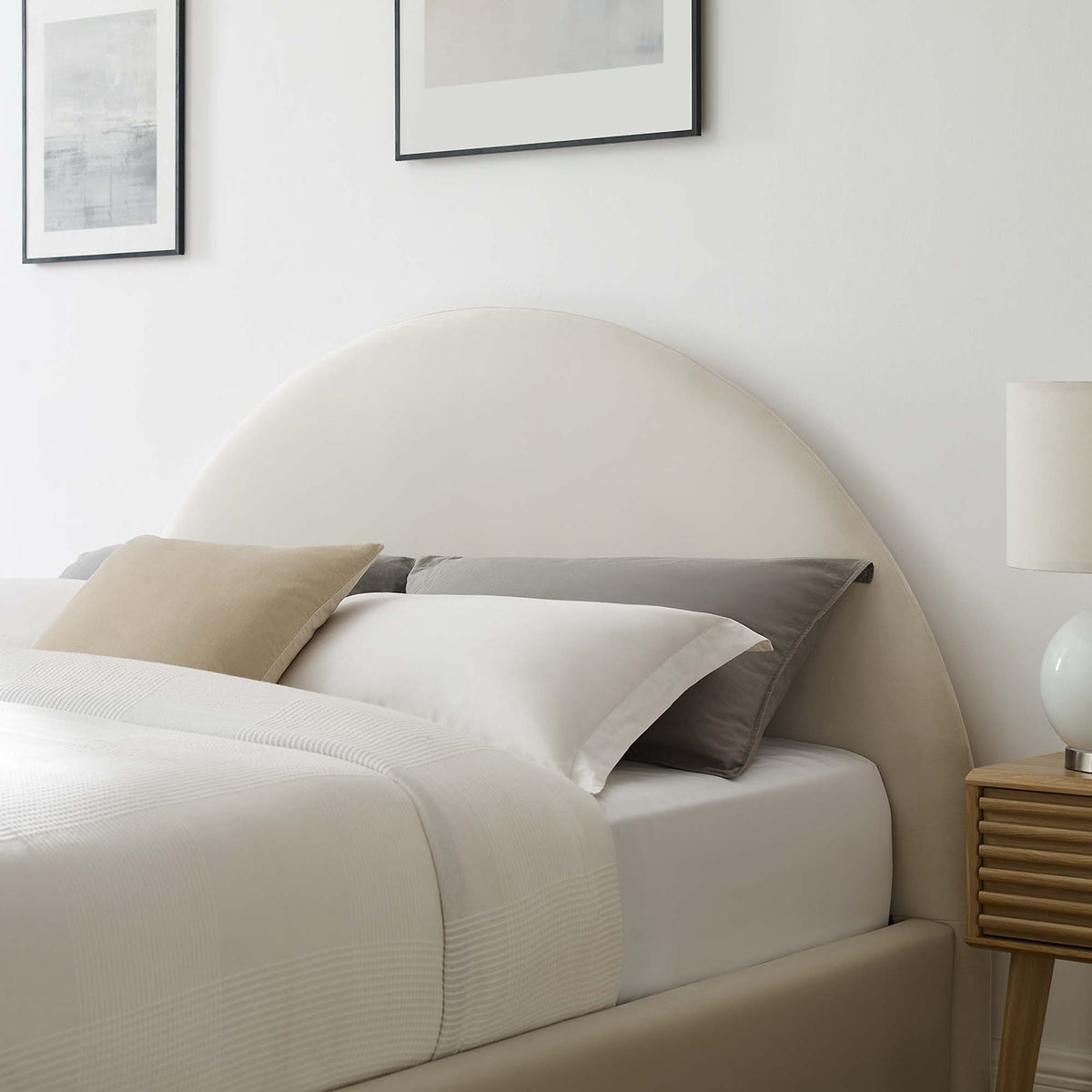 Resort Alabaster Performance Velvet Arched Round King Platform Bed - Ornate Home