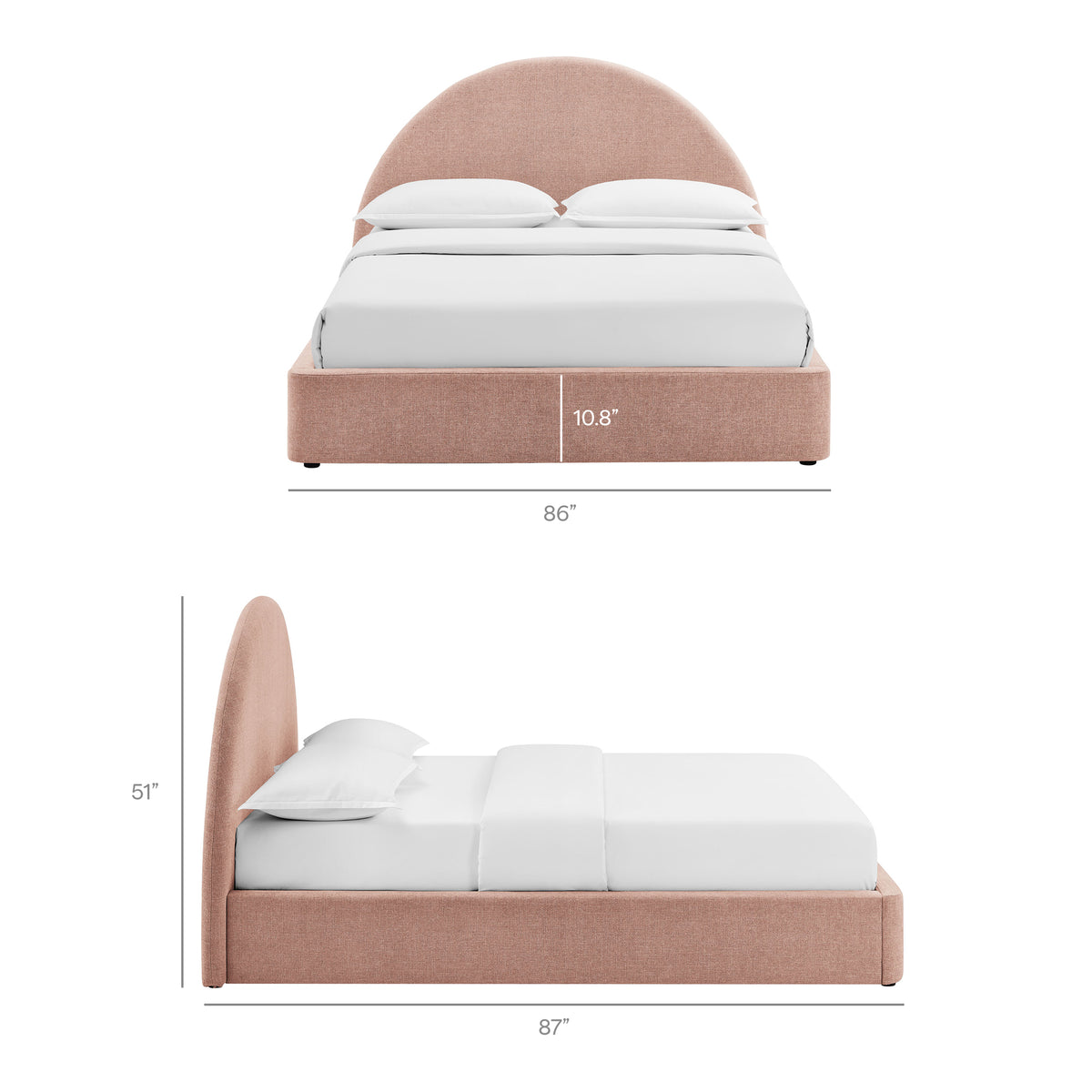 Resort Blush King Arched Upholstered Fabric Storage Platform Bed Frame - Ornate Home