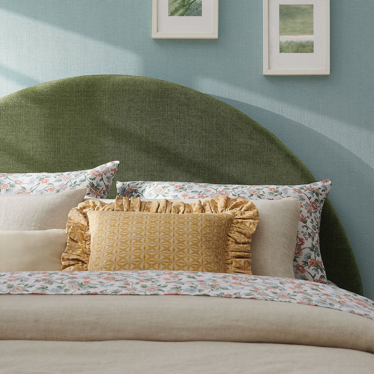 Resort Foliage Queen Woven Upholstered Fabric Arched Headboard