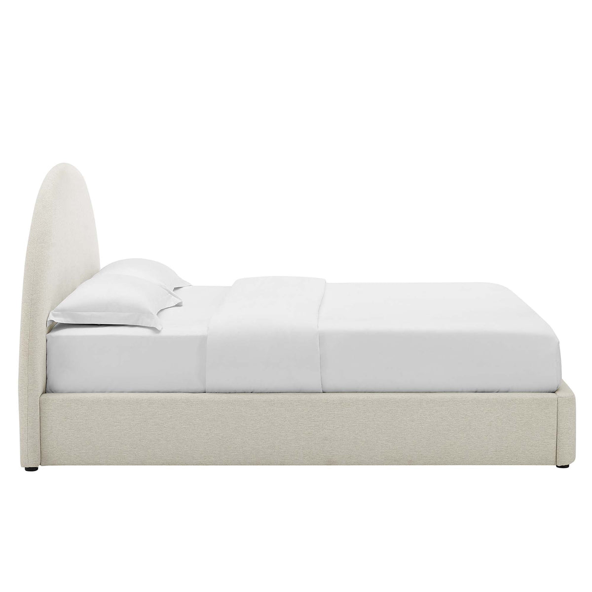 Resort Heathered Weave Ivory Upholstered Fabric Arched Round King Platform Bed - Ornate Home