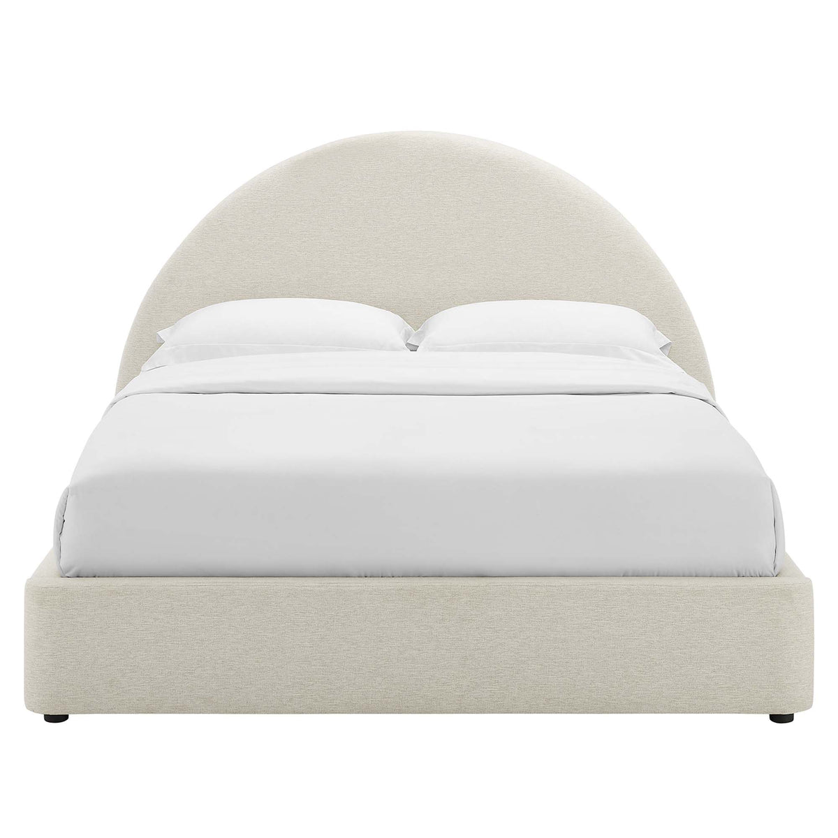 Resort Heathered Weave Ivory Upholstered Fabric Arched Round King Platform Bed - Ornate Home