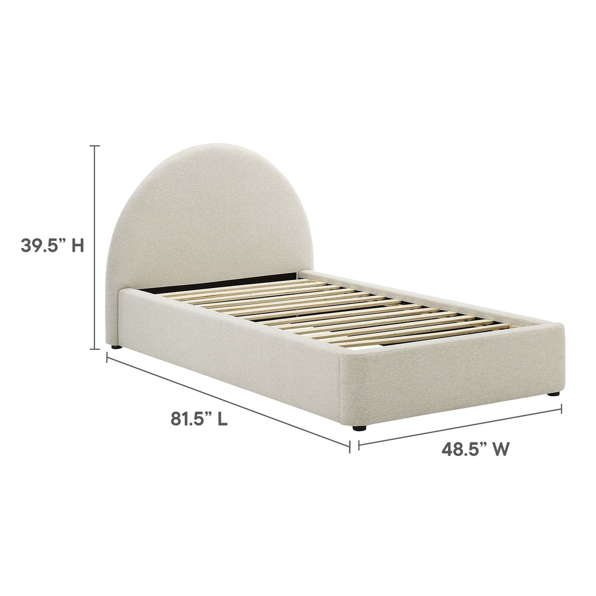Resort Heathered Weave Ivory Upholstered Fabric Arched Round Twin Platform Bed - Ornate Home