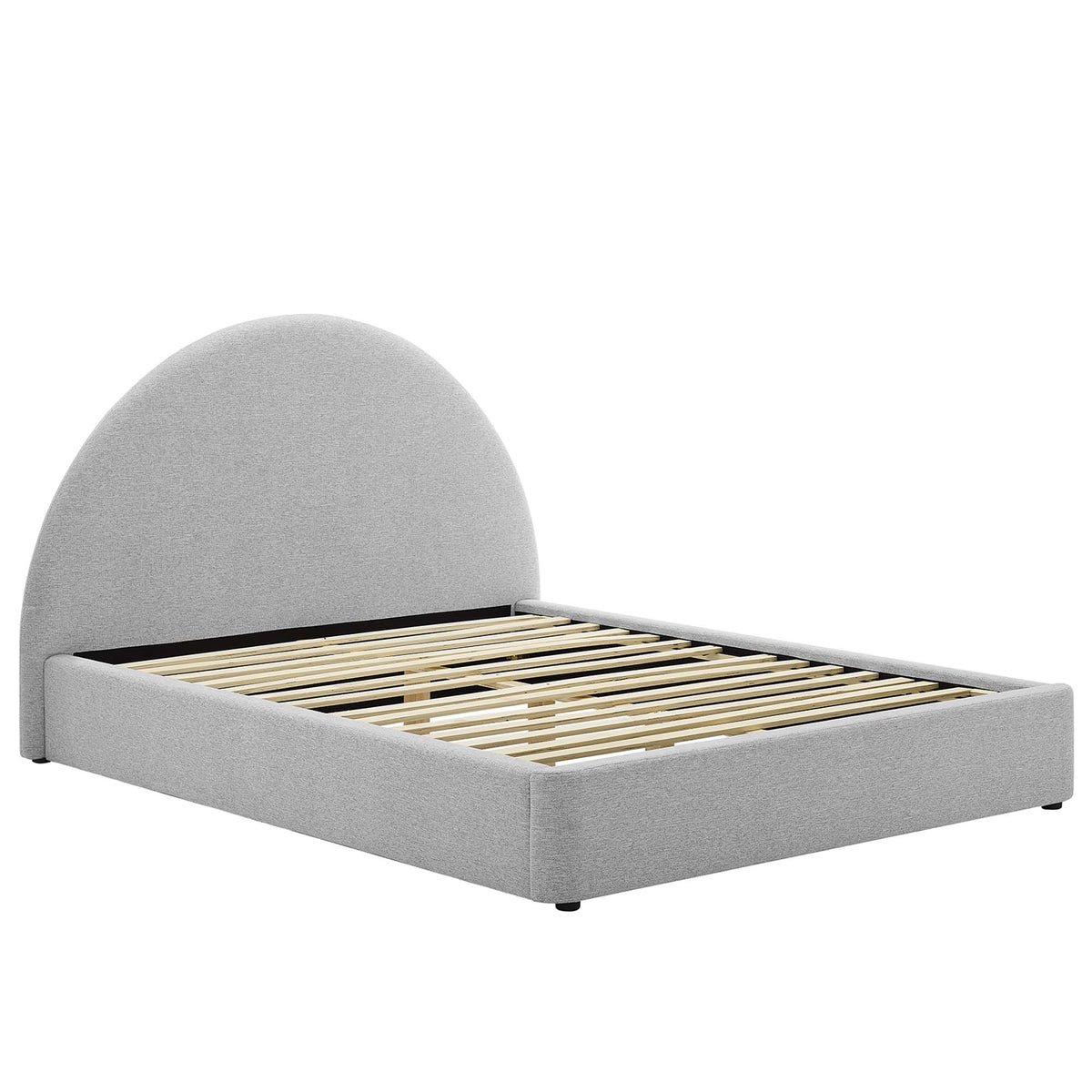 Resort Heathered Weave Light Gray Upholstered Fabric Arched Round King Platform Bed - Ornate Home