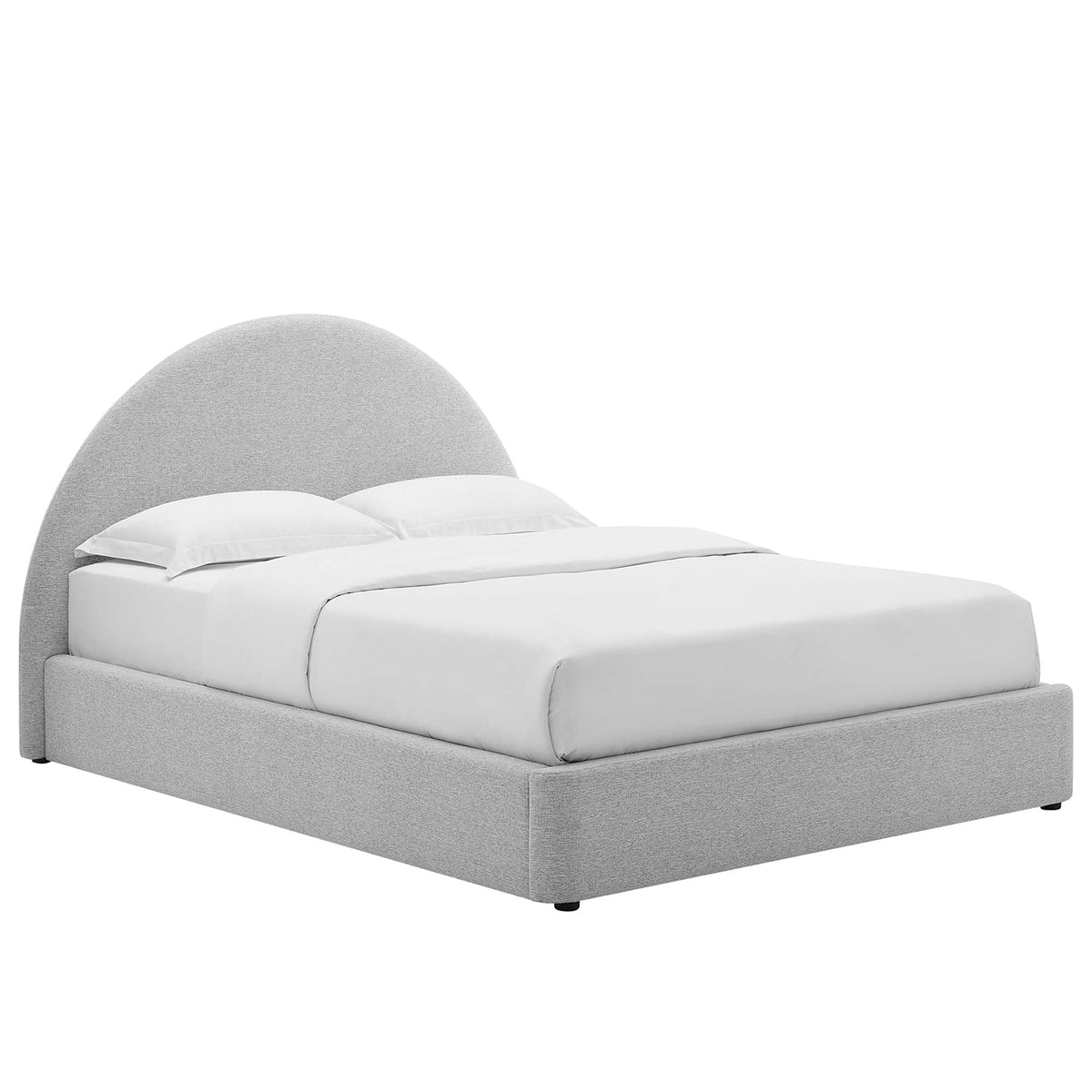 Resort Heathered Weave Light Gray Upholstered Fabric Arched Round King Platform Bed - Ornate Home