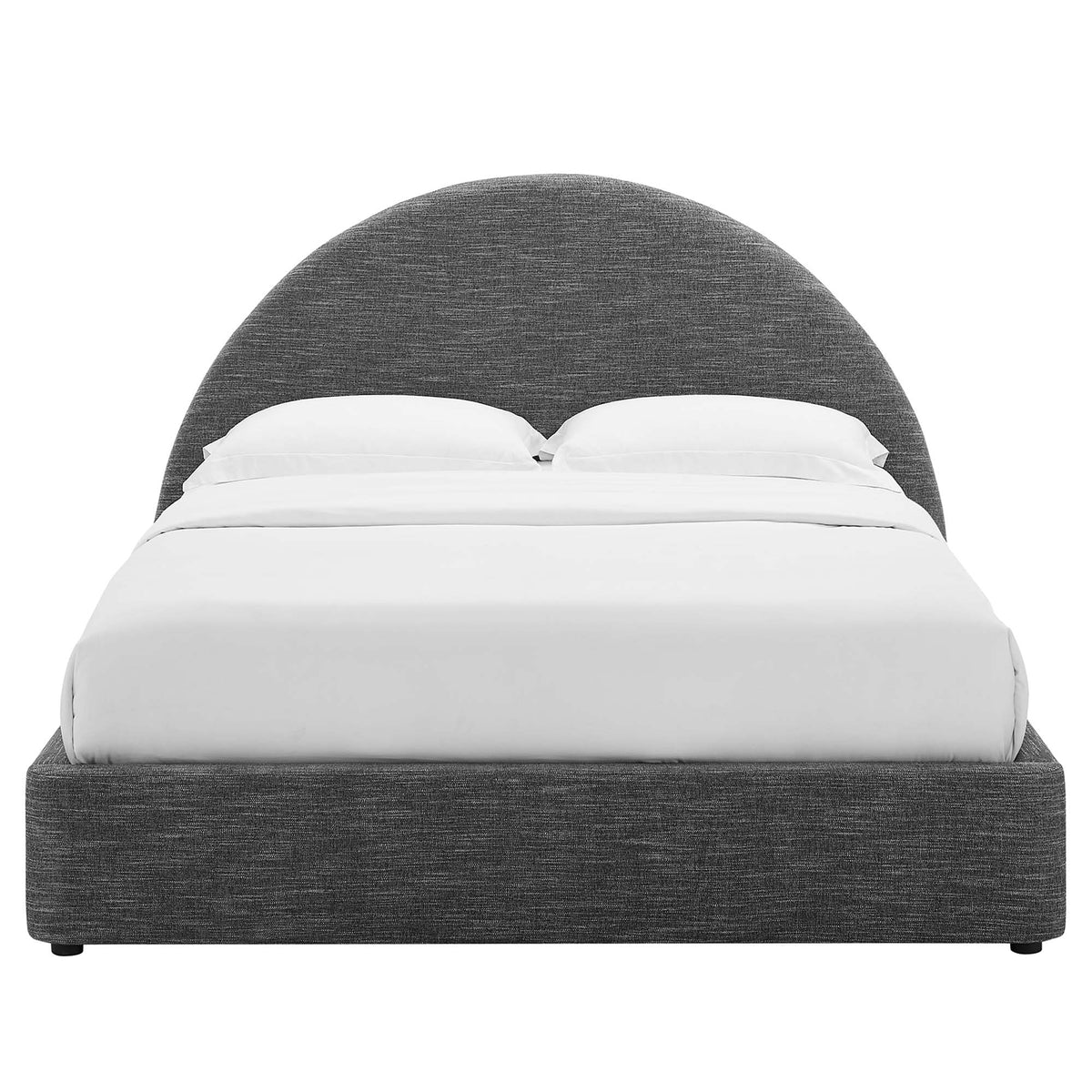 Resort Heathered Weave Slate Upholstered Fabric Arched Round King Platform Bed - Ornate Home