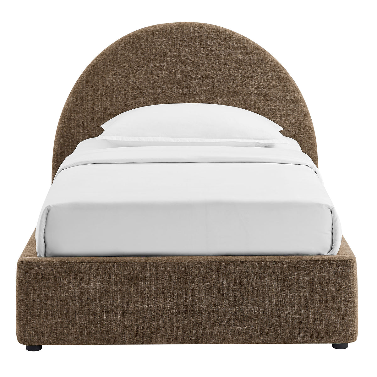 Resort Mocha Twin Arched Upholstered Fabric Storage Platform Bed Frame - Ornate Home