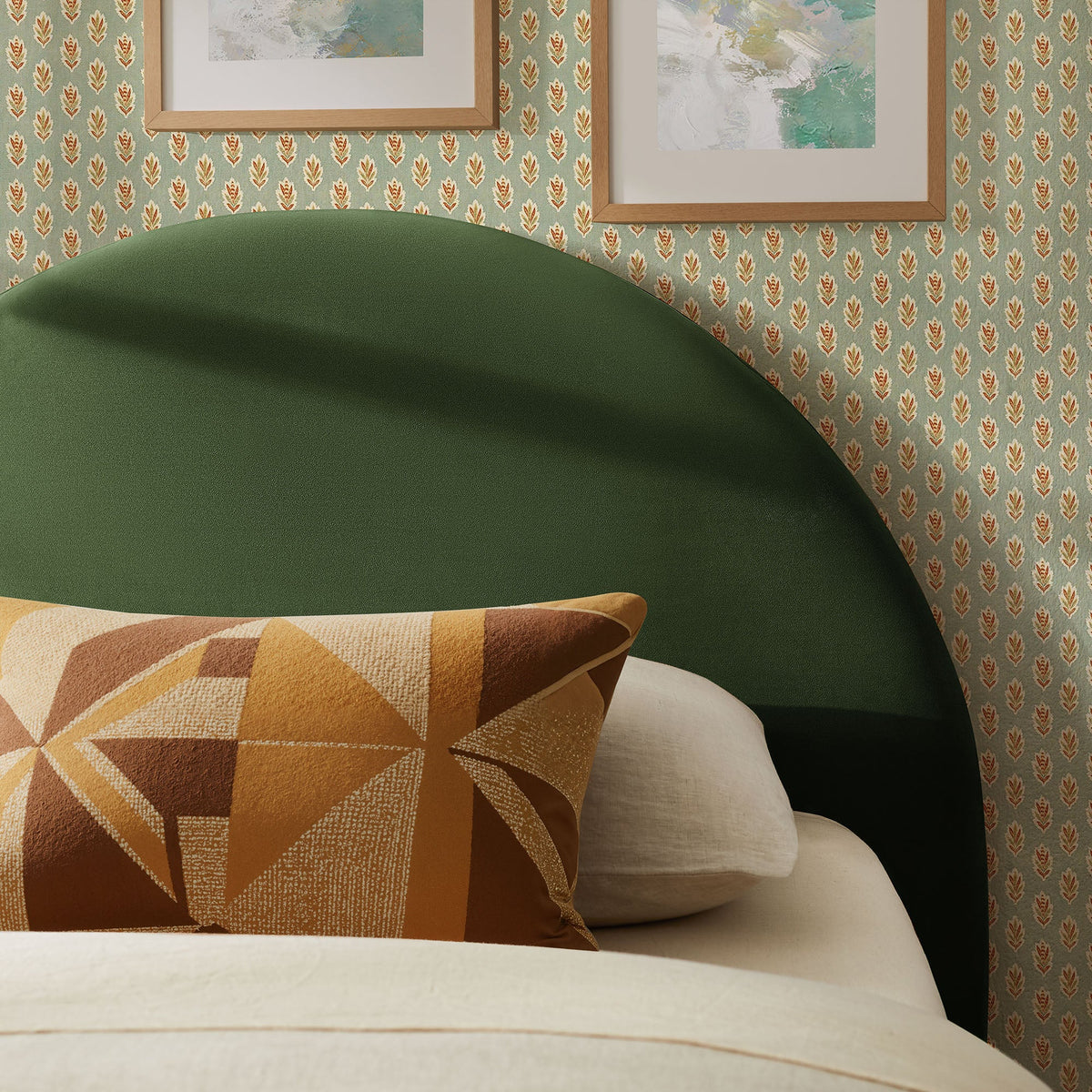 Resort Moss Green Performance Velvet Arched Headboard - Ornate Home
