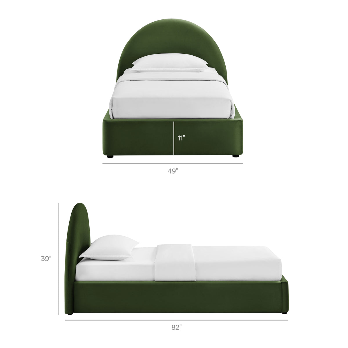 Resort Moss Green Twin Arched Performance Velvet Storage Platform Bed Frame - Ornate Home