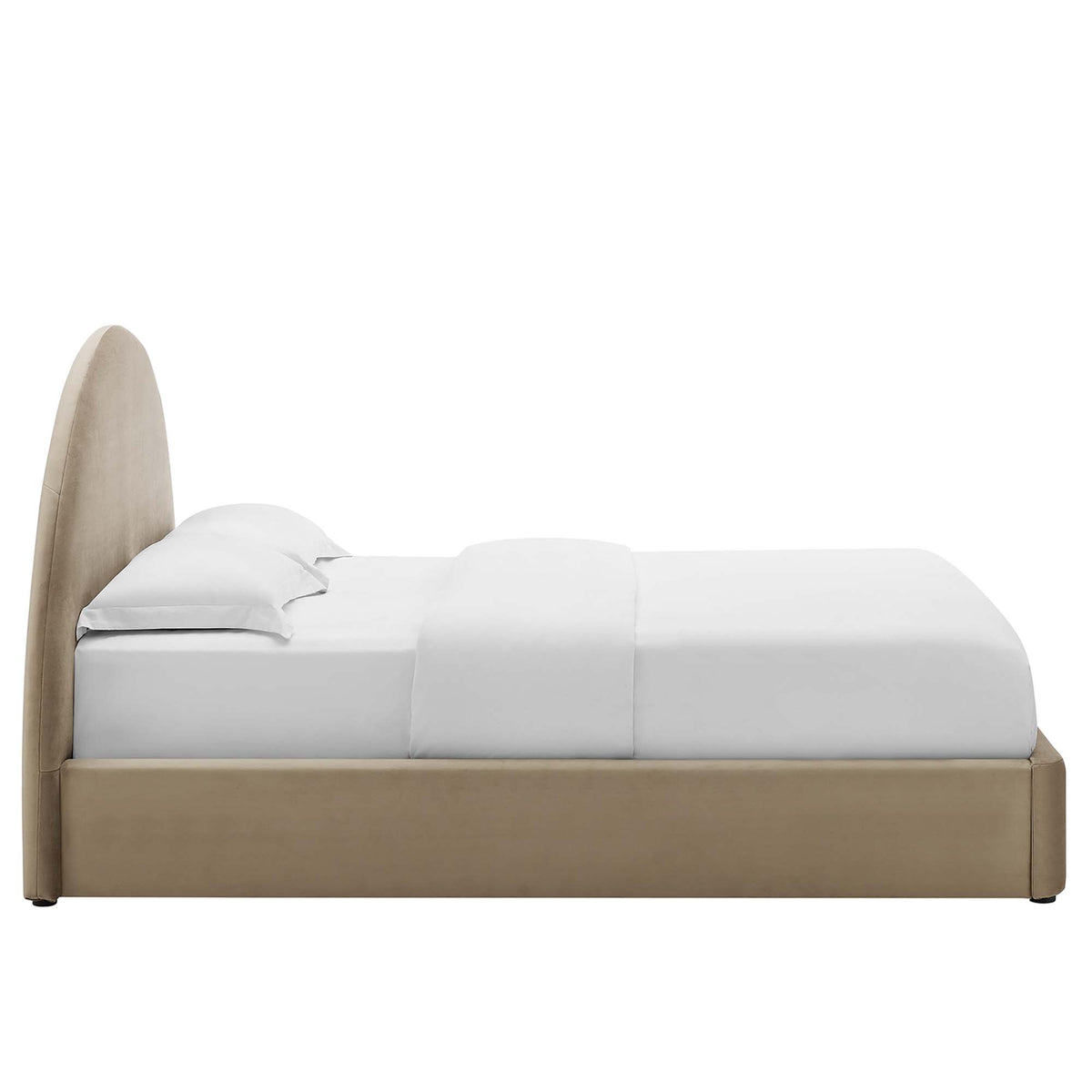 Resort Taupe Performance Velvet Arched Round Queen Platform Bed - Ornate Home