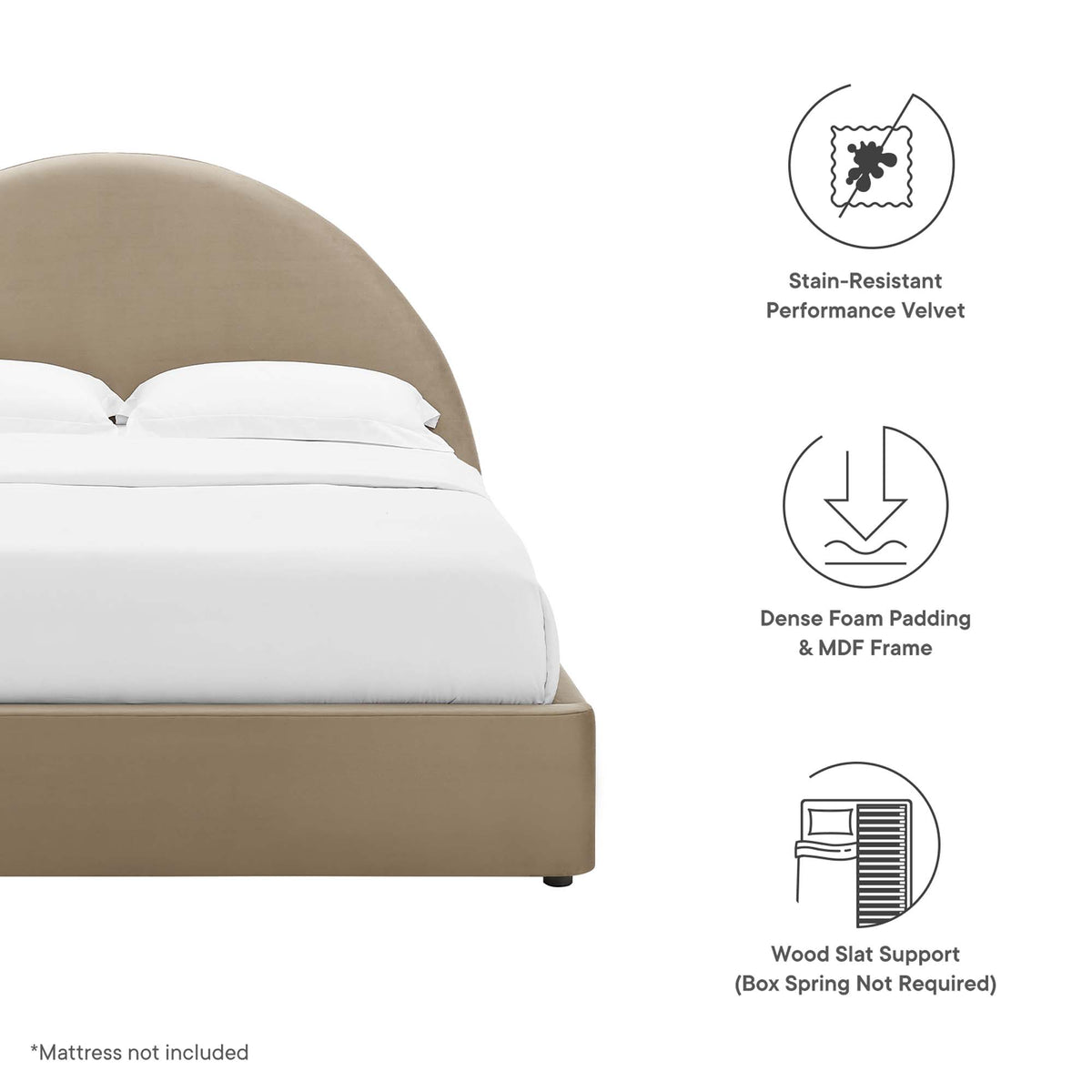 Resort Taupe Performance Velvet Arched Round Queen Platform Bed - Ornate Home
